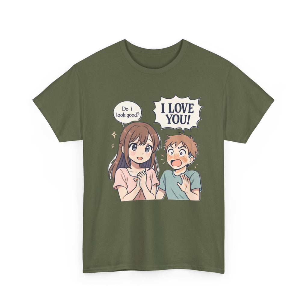 Anime Couple T‑Shirt — "Do I look good?" / "I Love You!" Cute Romance Tee - Adult