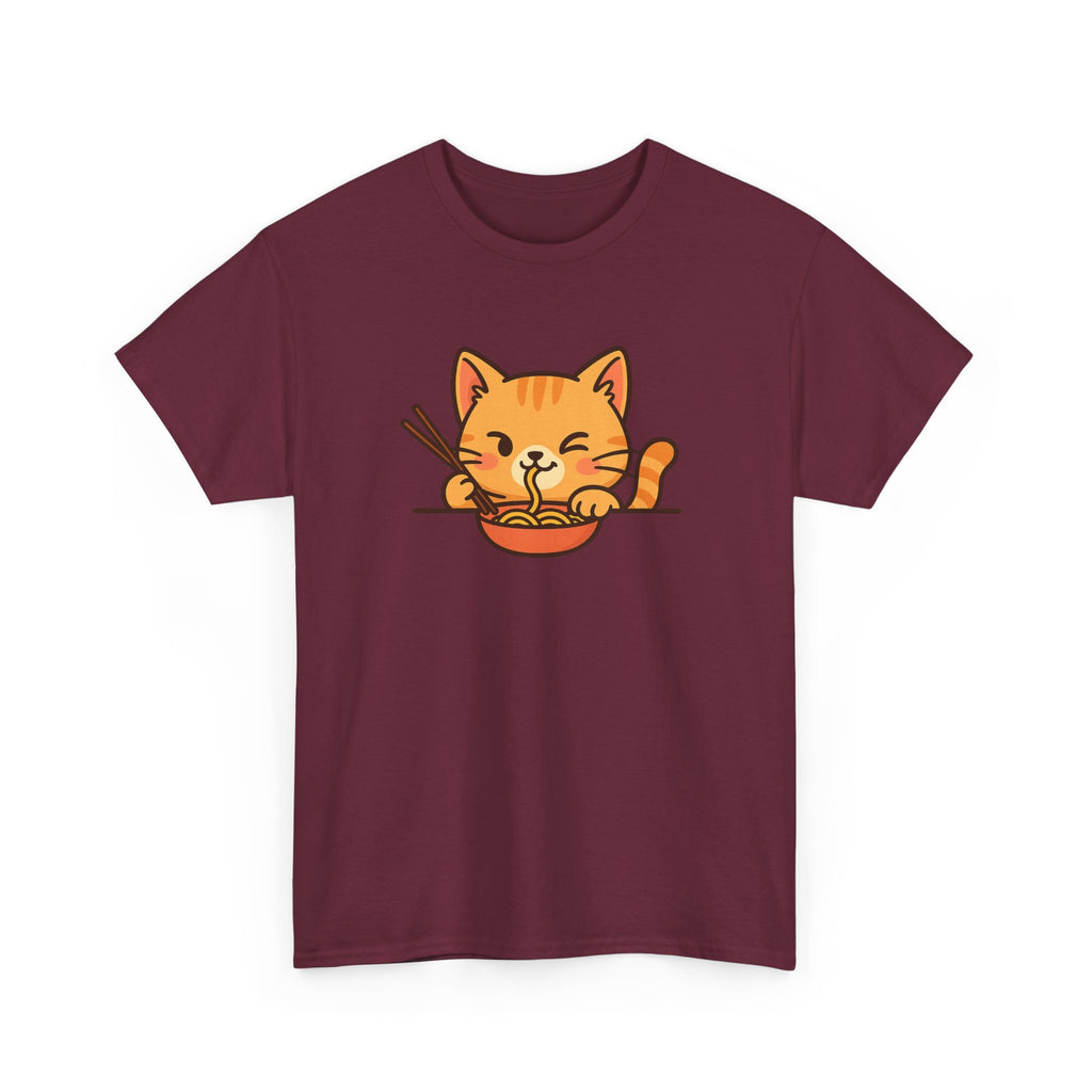 Cute Cat Eating Ramen T-Shirt — Kawaii Kitty Noodle Tee - Adult