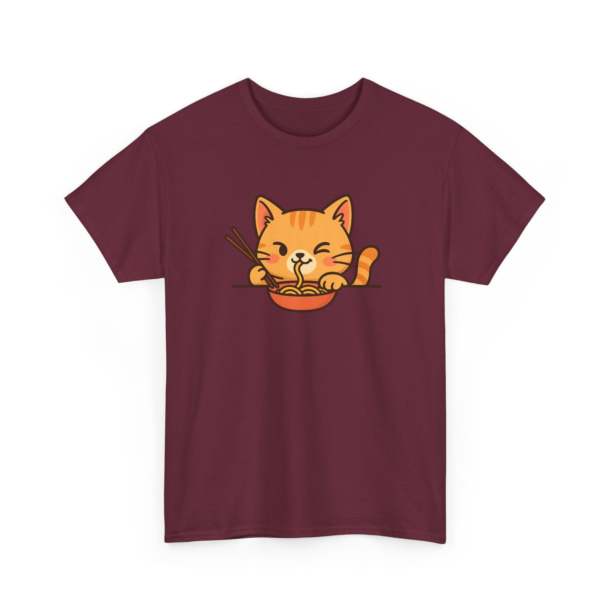 Cute Cat Eating Ramen T-Shirt — Kawaii Kitty Noodle Tee - Adult
