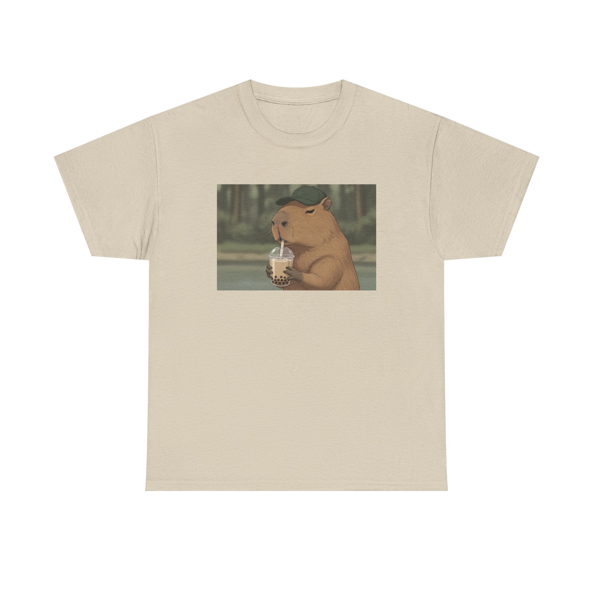 Capybara Drinking Boba T‑Shirt — Cute Cartoon Bubble Tea Tee - Adult