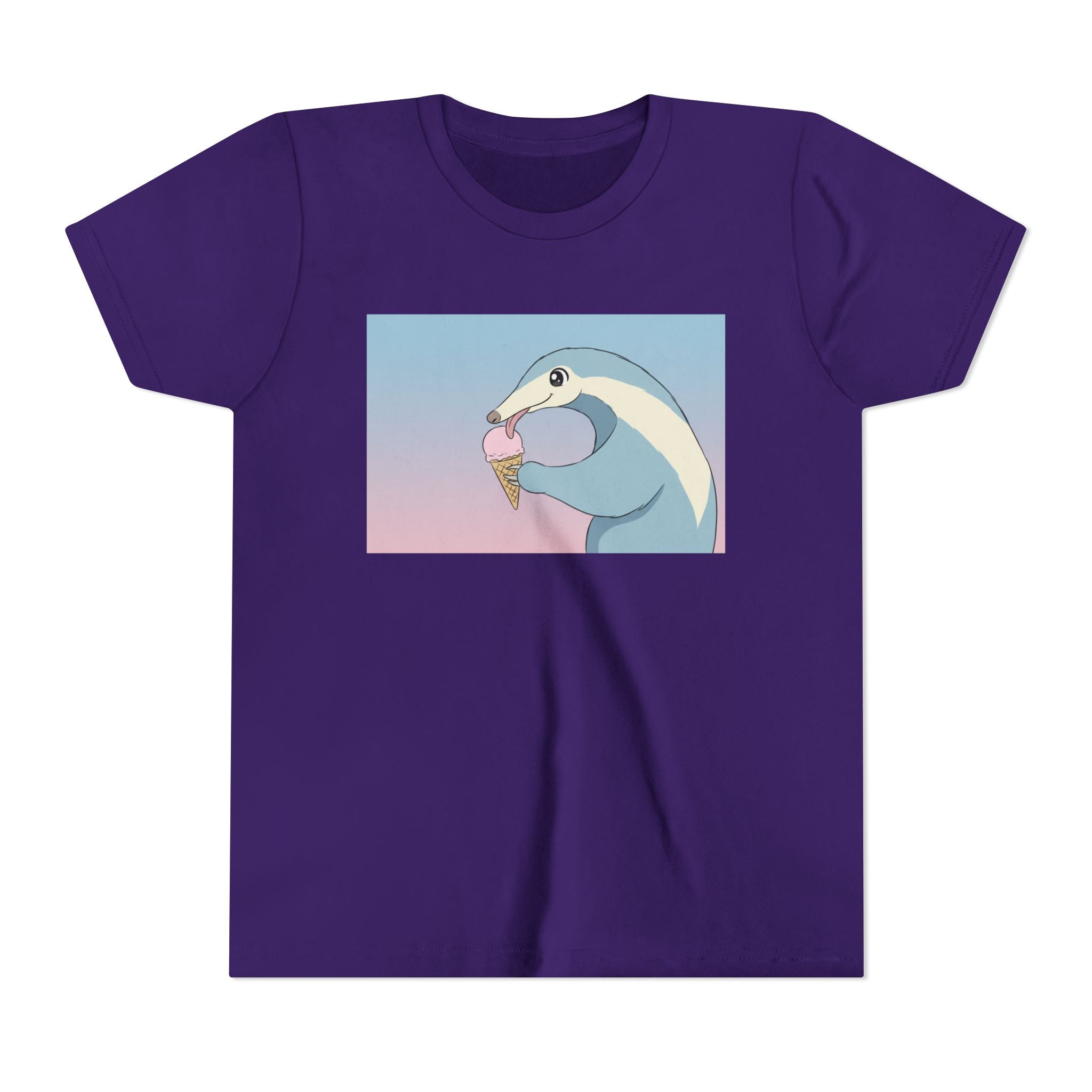 Anteater Eating Ice Cream Kids Tee — Cute Pastel Animal Graphic Youth T-Shirt - Kids
