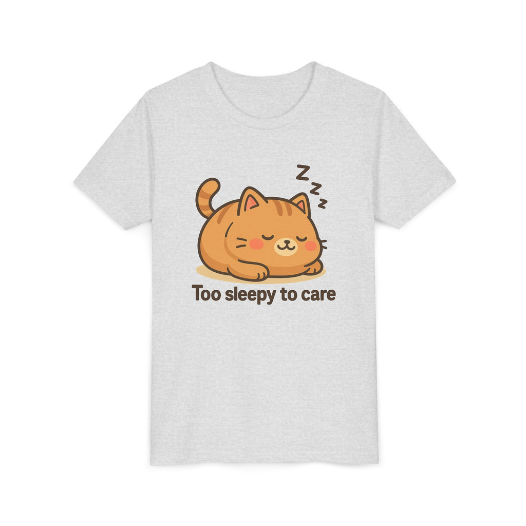 Youth Tee — Cute Sleeping Cat "Too Sleepy to Care" Graphic