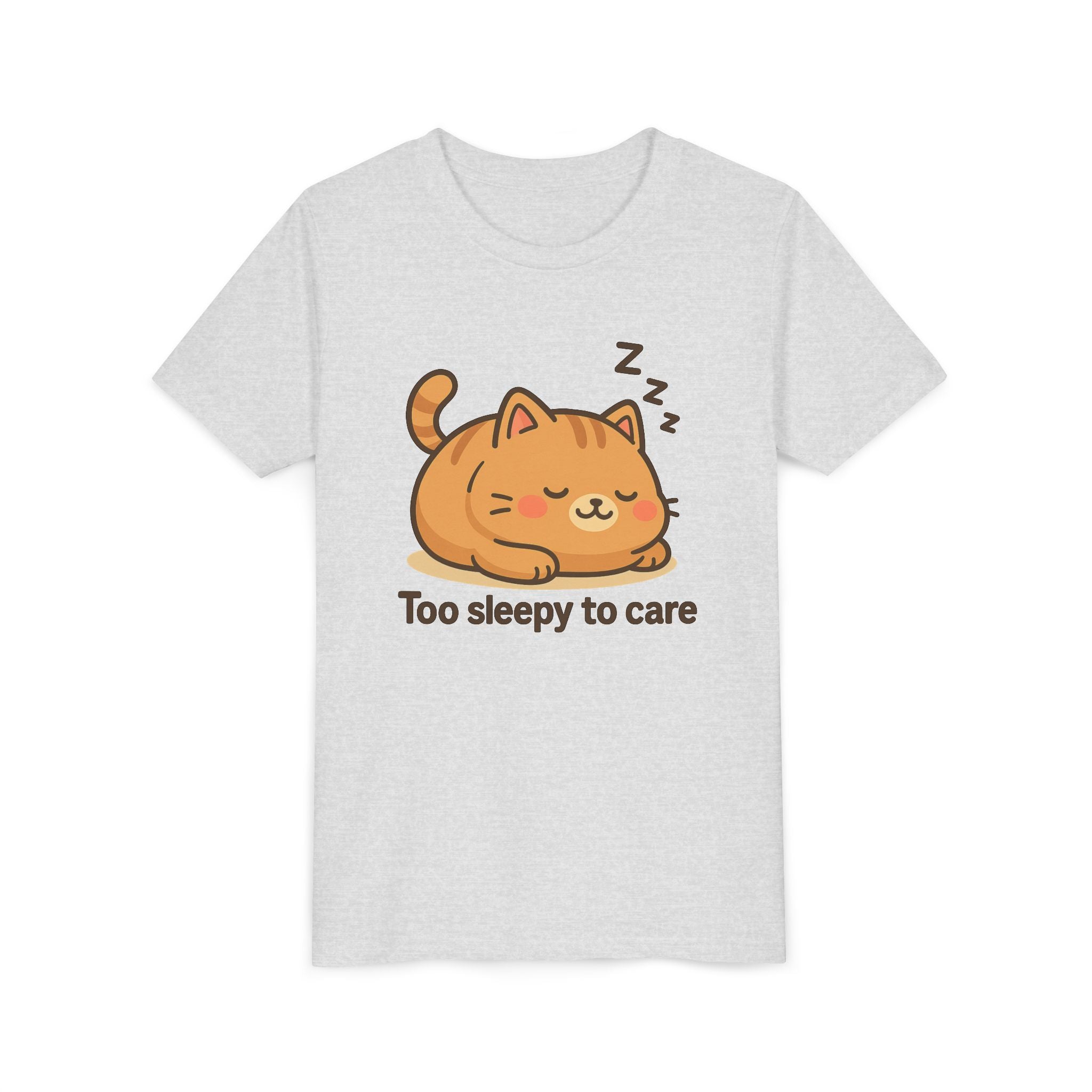 Youth Tee — Cute Sleeping Cat "Too Sleepy to Care" Graphic