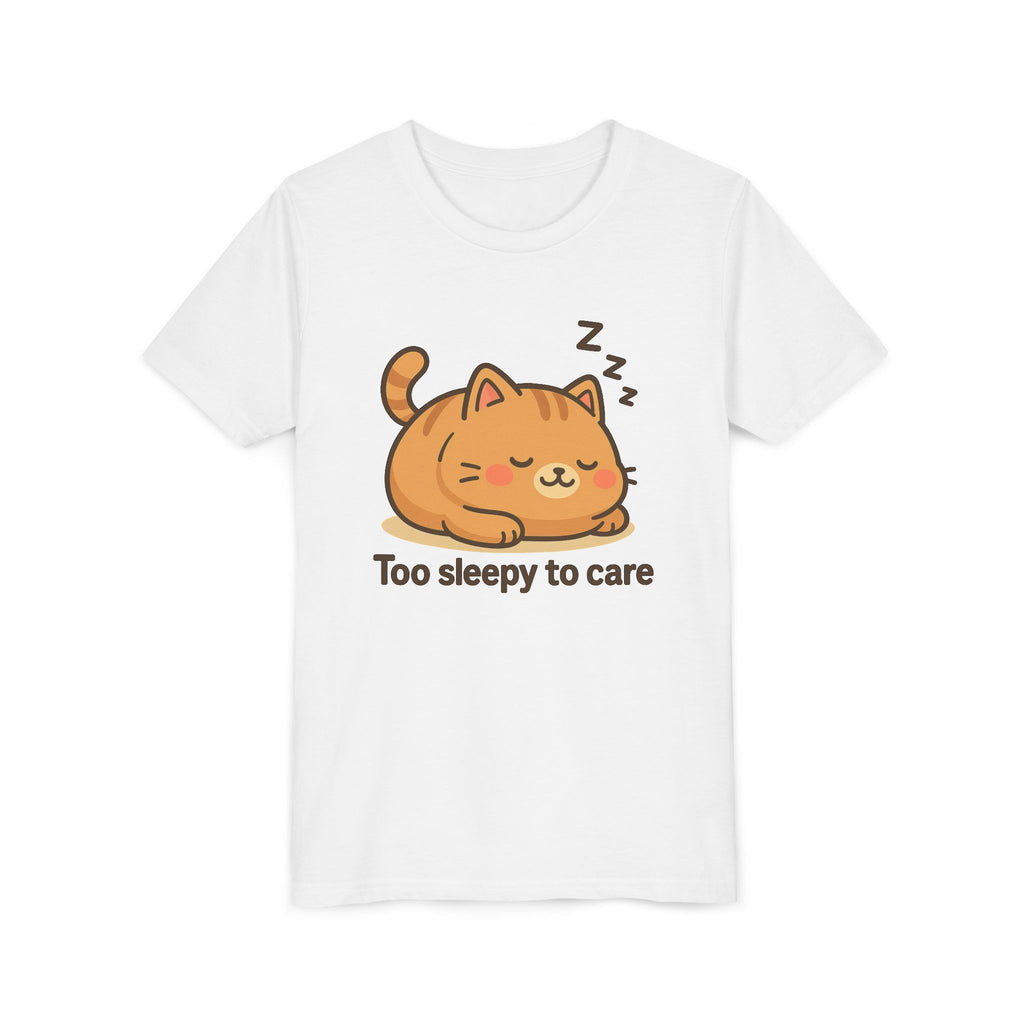 Youth Tee — Cute Sleeping Cat "Too Sleepy to Care" Graphic