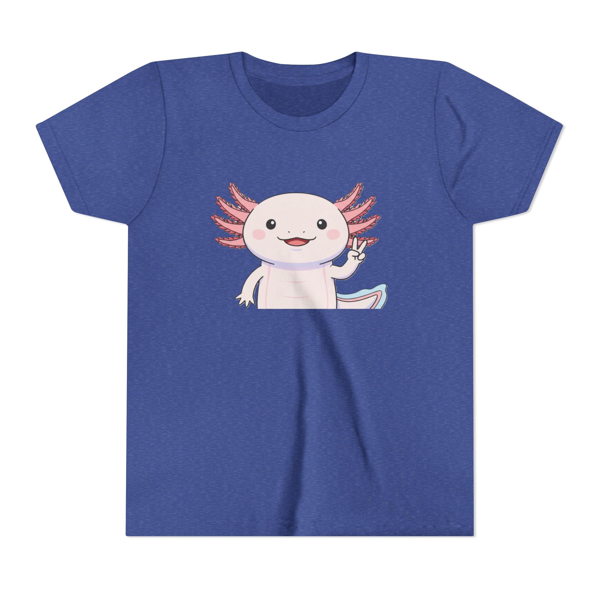 Kids Axolotl Throwing Peace Graphic Tee — Cute Pink Axolotl Salamander Youth T-Shirt - Kids