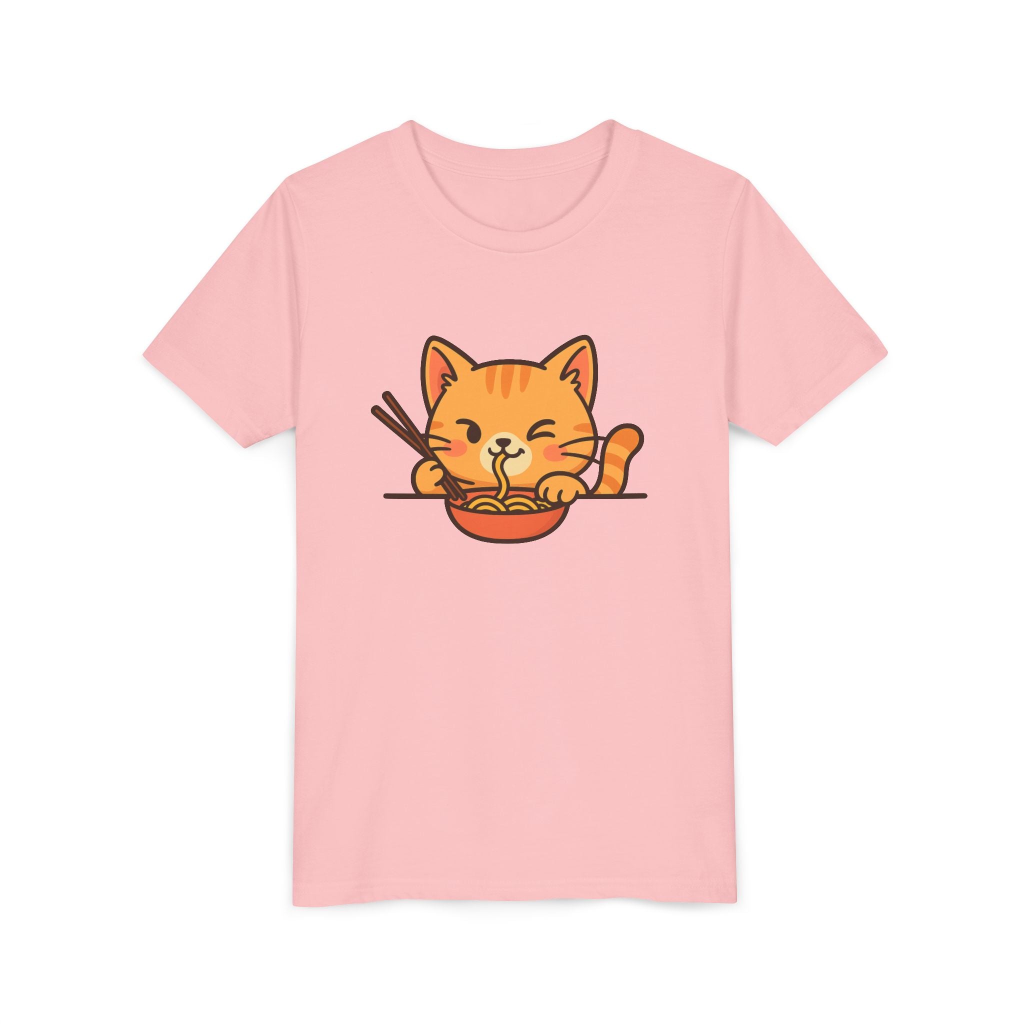 Kids Cat Eating Ramen T-Shirt – Cute Anime Noodle Kitty Youth Tee - Kids