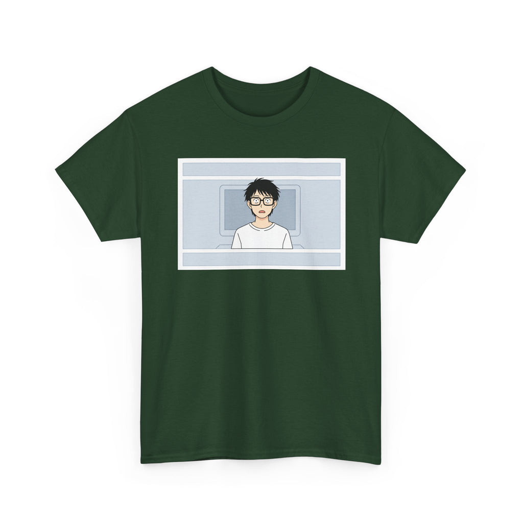 Clueless Otaku Minimalist Anime Guy Graphic Tee — Soft White Casual Shirt - Adult