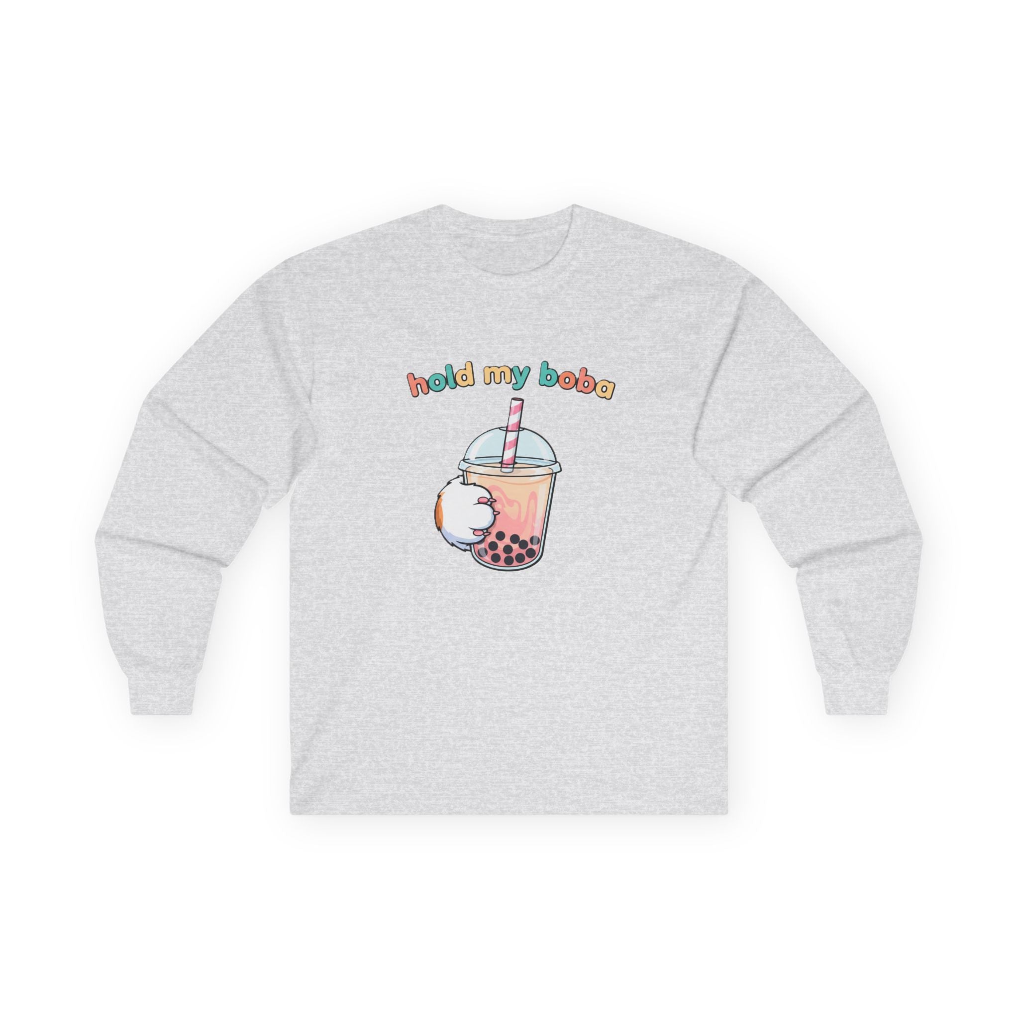 Boba Cat Long Sleeve Tee — "Hold My Boba" Cute Bubble Tea Shirt - Adult