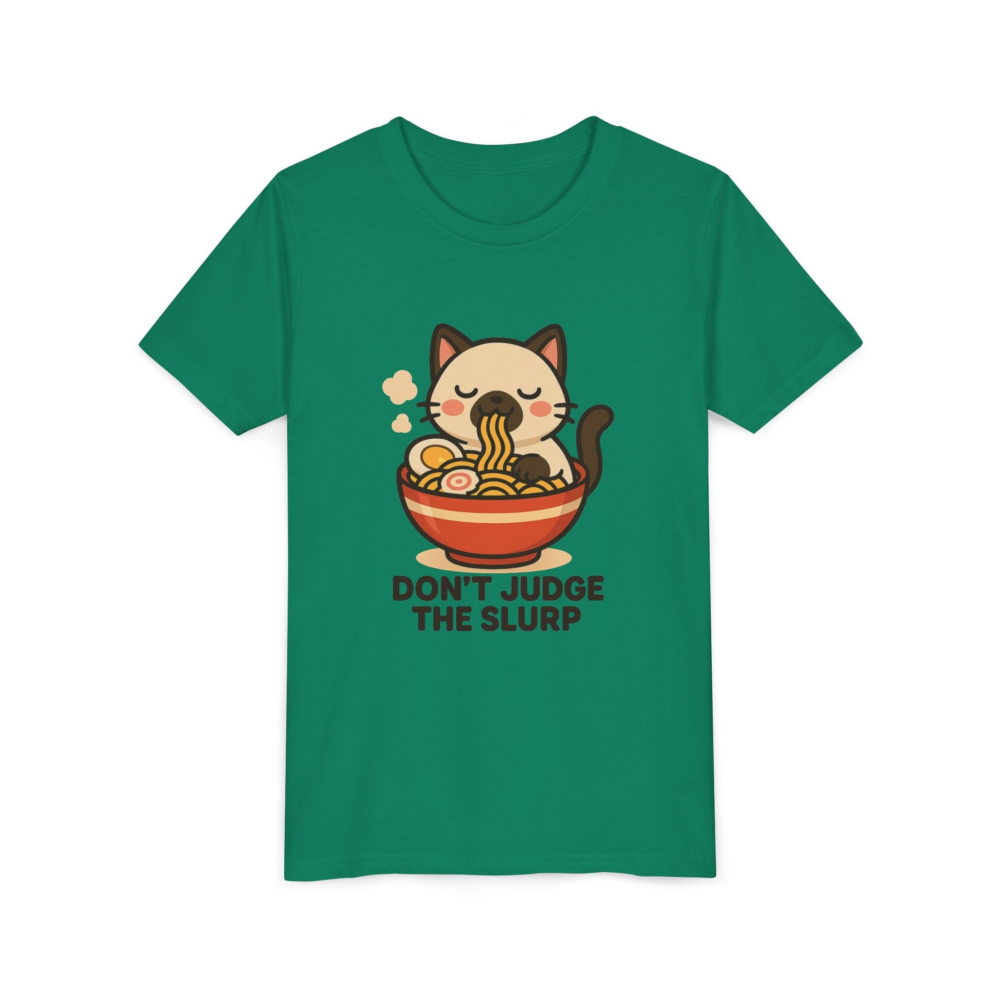 Youth Tee — Cute Cat Eating Ramen 'Don't Judge The Slurp' Graphic Shirt