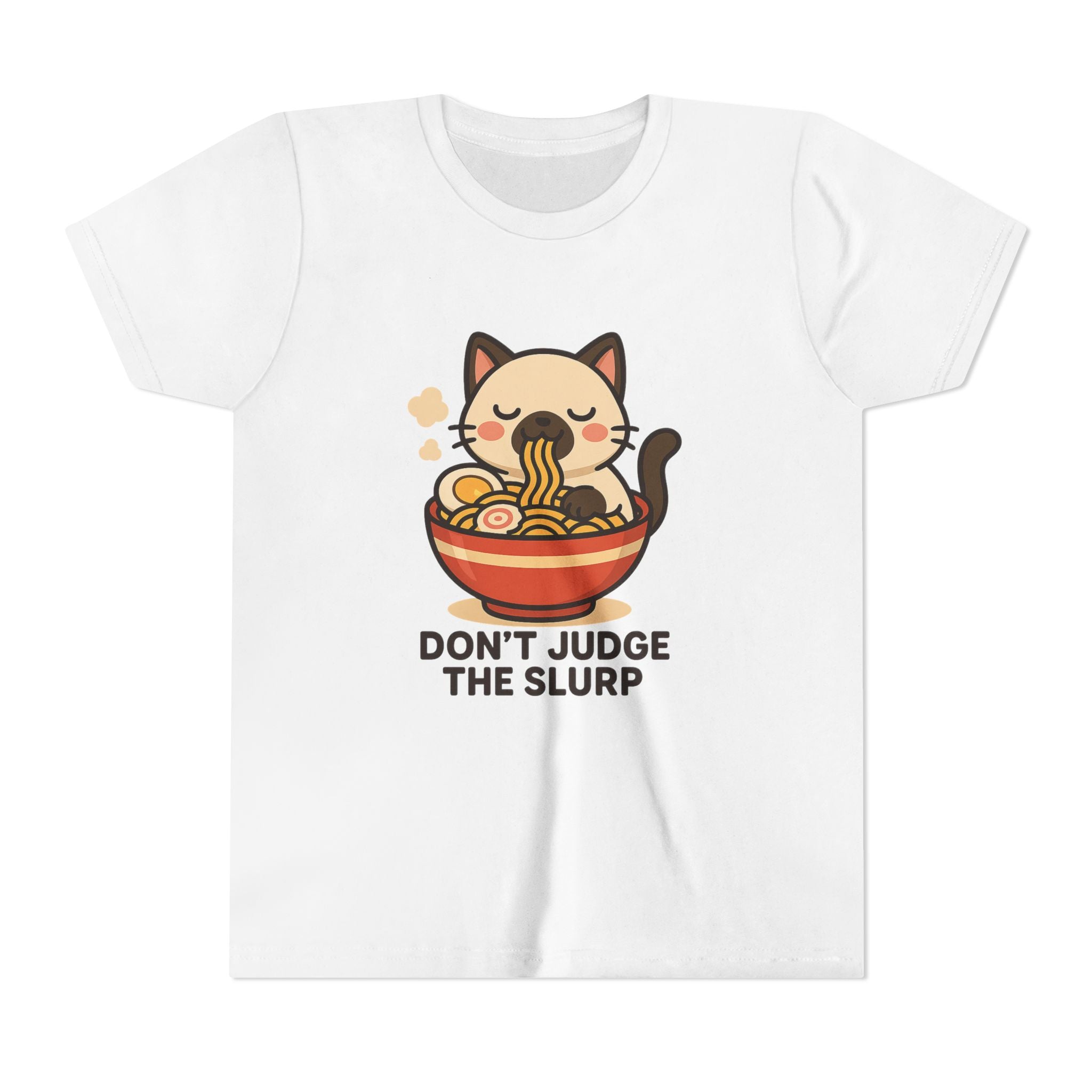 Youth Tee — Cute Cat Eating Ramen 'Don't Judge The Slurp' Graphic Shirt