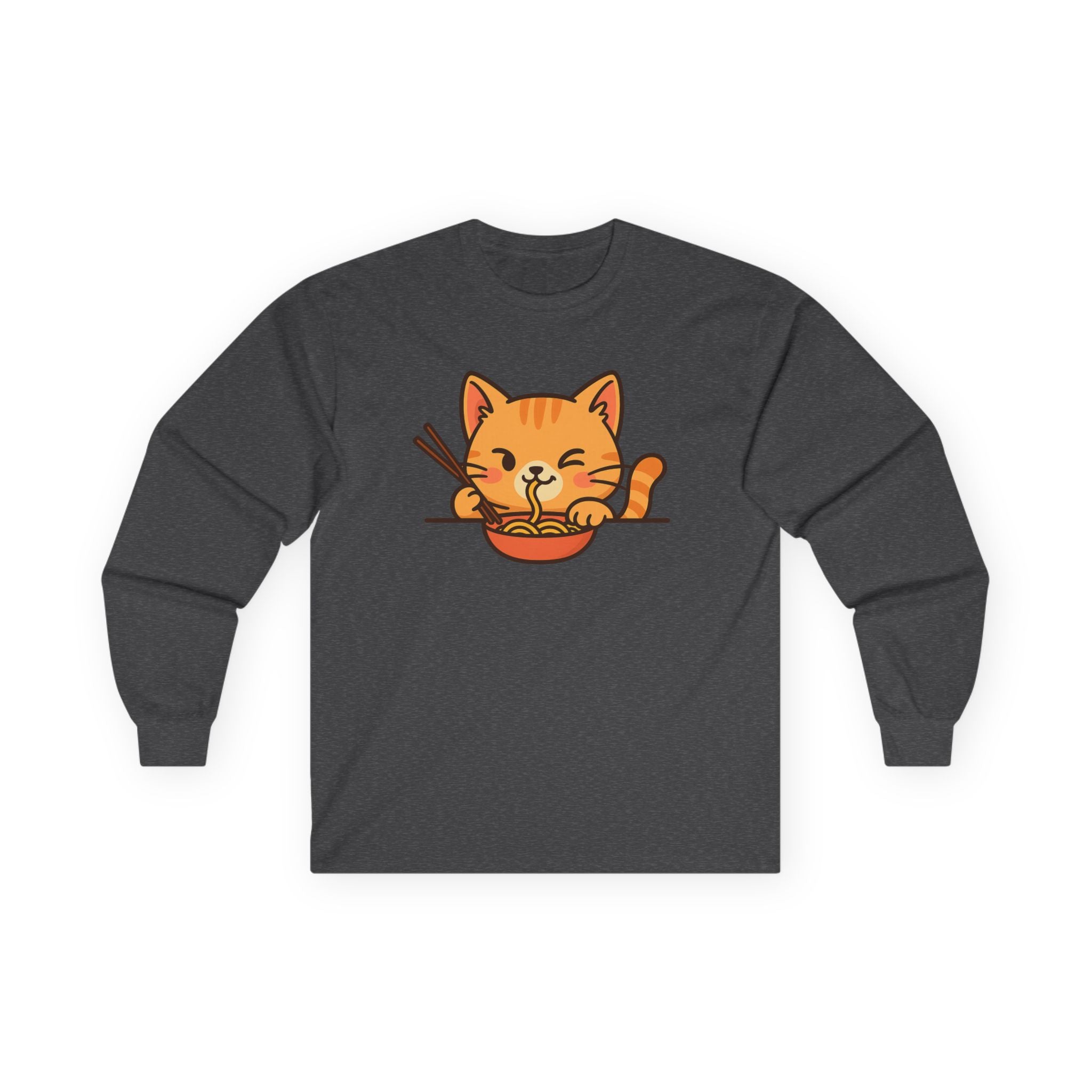 Cute Cat Eating Ramen Long Sleeve Tee - Adult