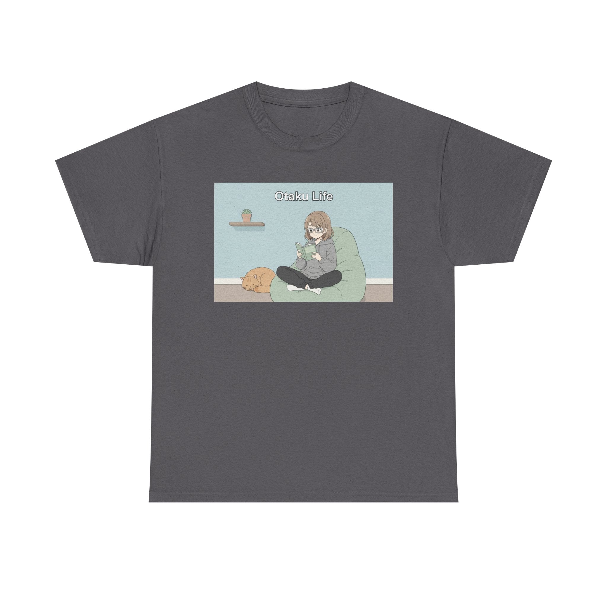 Cozy Cat Girl Otaku Long Sleeve Tee - 'Chill Vibes' Anime Girl Relaxing Graphic T-Shirt