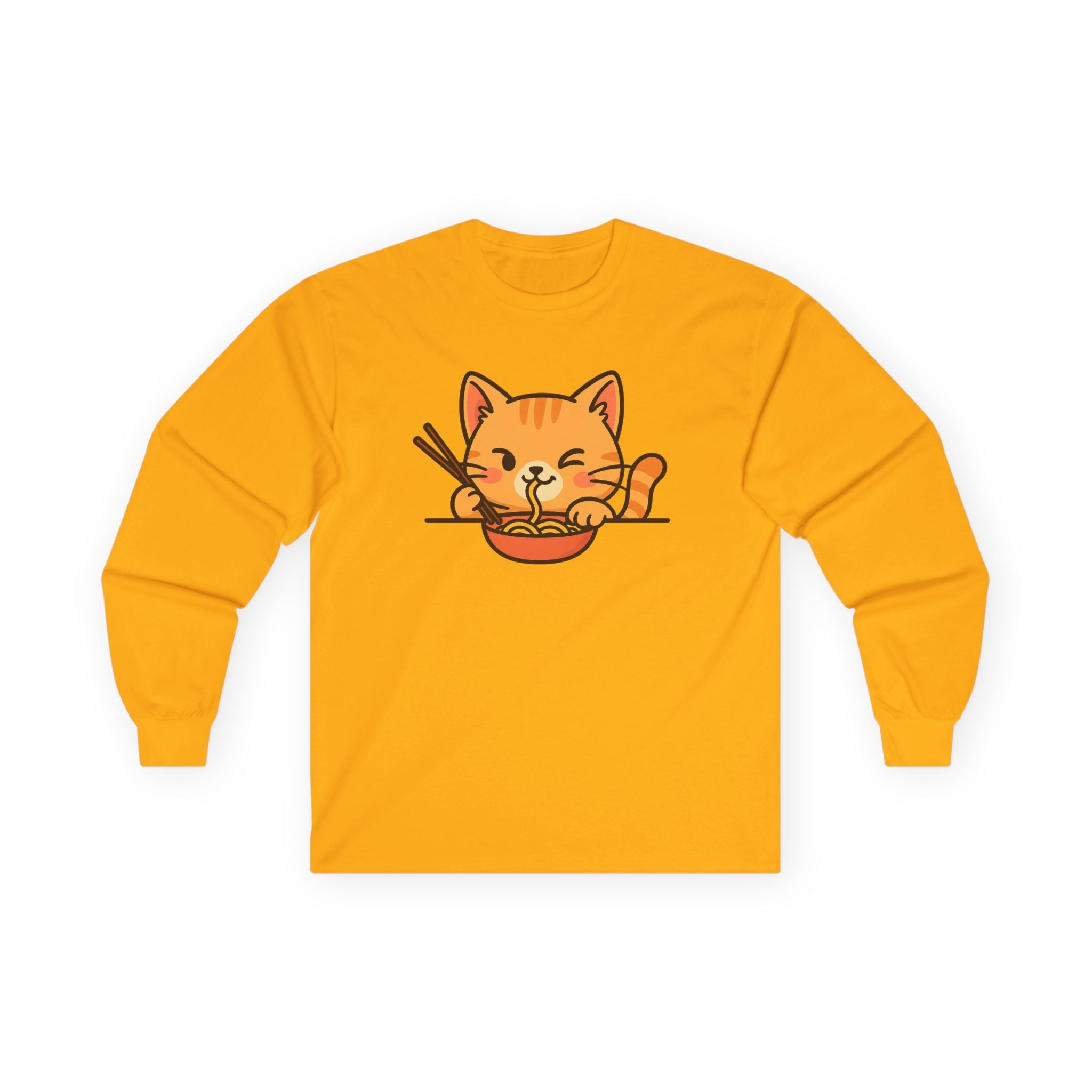 Cute Cat Eating Ramen Long Sleeve Tee - Adult