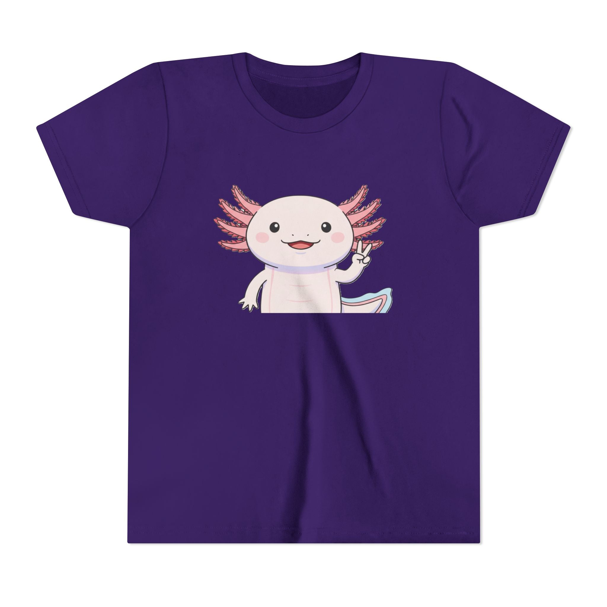 Kids Axolotl Throwing Peace Graphic Tee — Cute Pink Axolotl Salamander Youth T-Shirt - Kids
