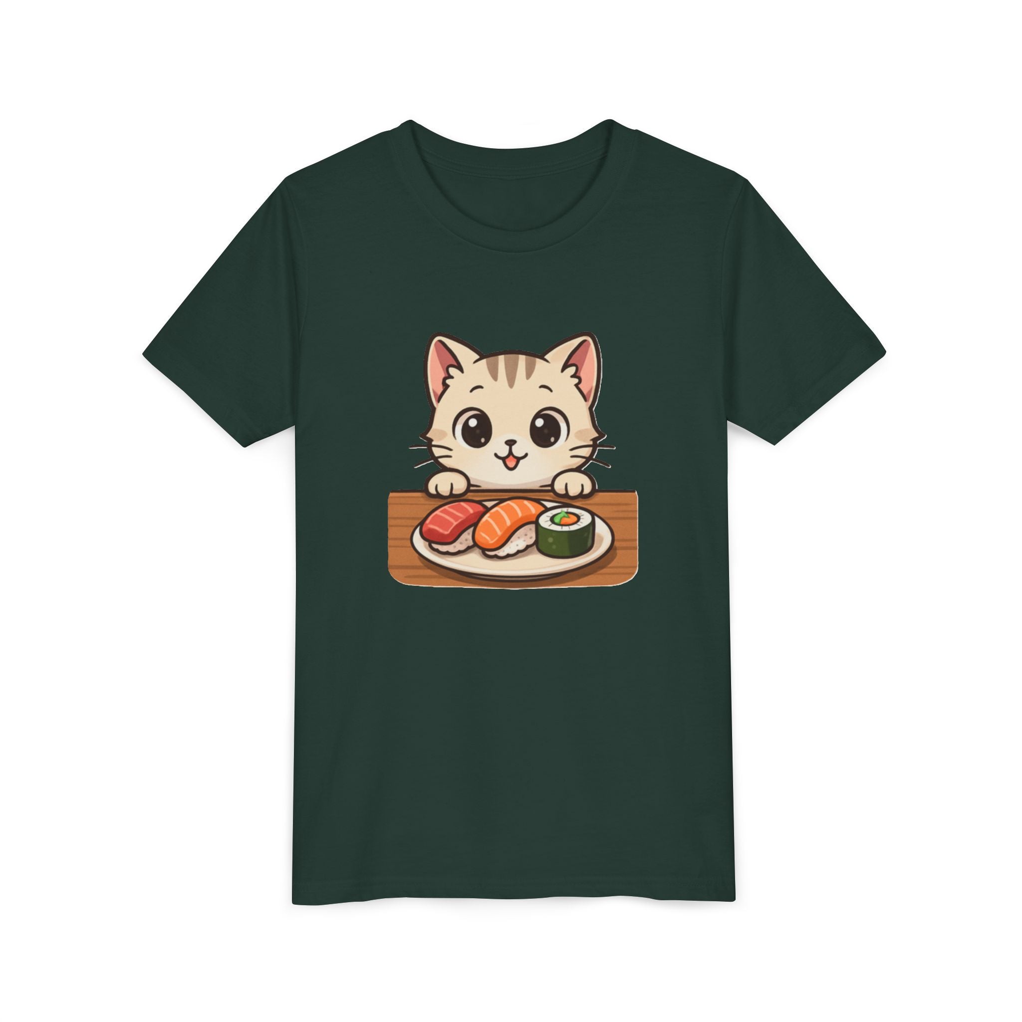 Kids Sushi Cat T-Shirt — Cute Kitty Eating Sushi Youth Tee