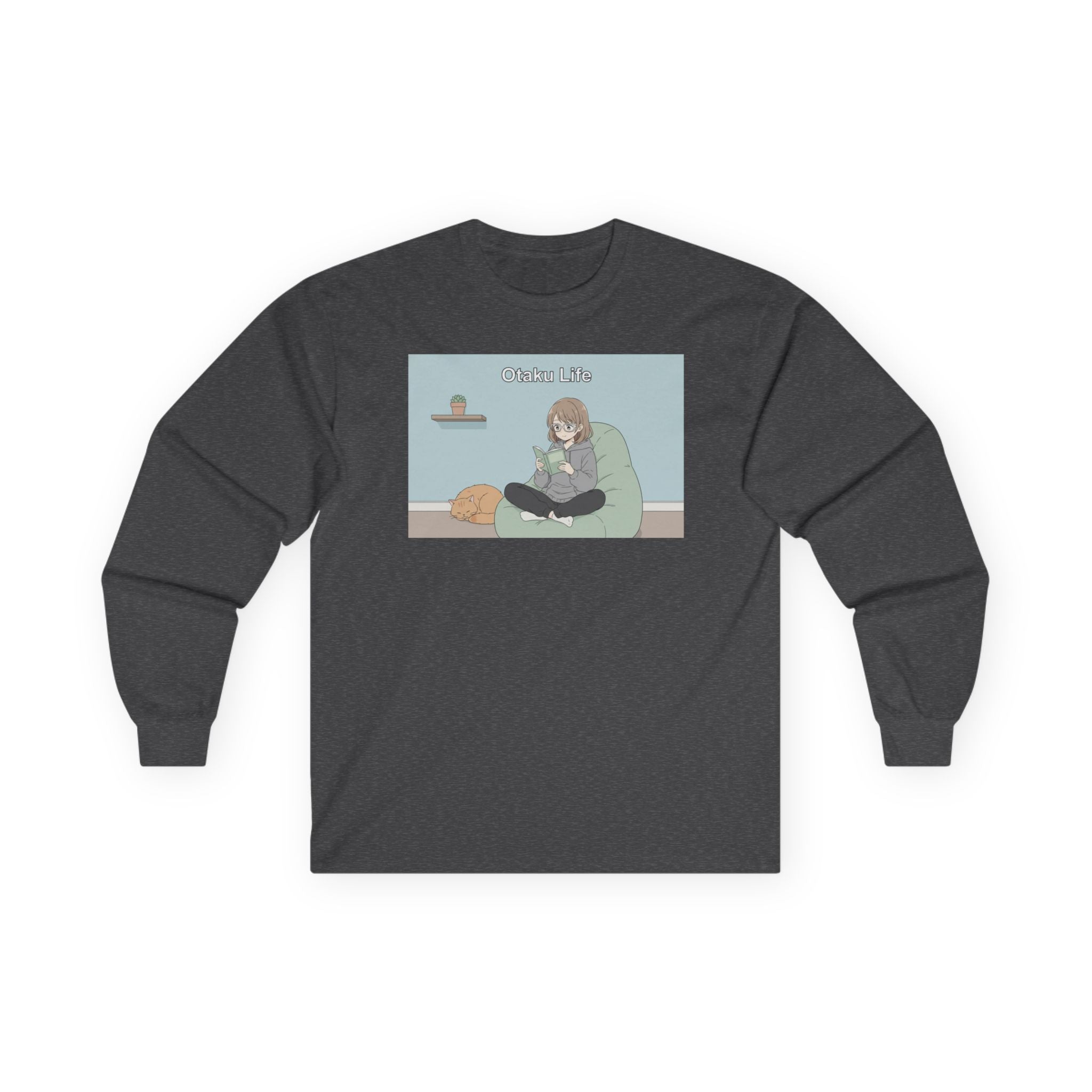 Cozy Cat Girl Otaku Long Sleeve Tee — "Cuddle Time" Anime Lounge Shirt - Adult
