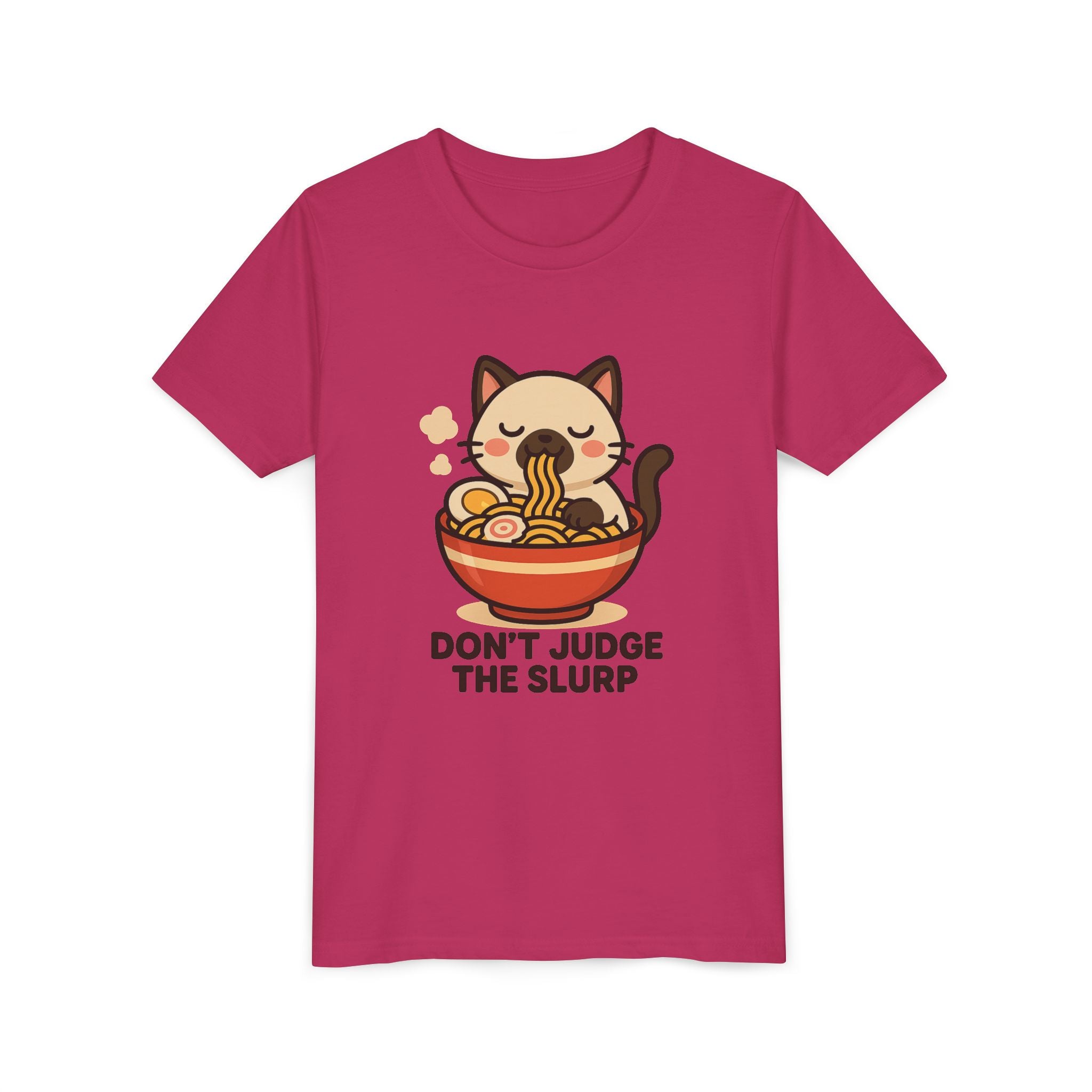 Youth Tee — Cute Cat Eating Ramen 'Don't Judge The Slurp' Graphic Shirt