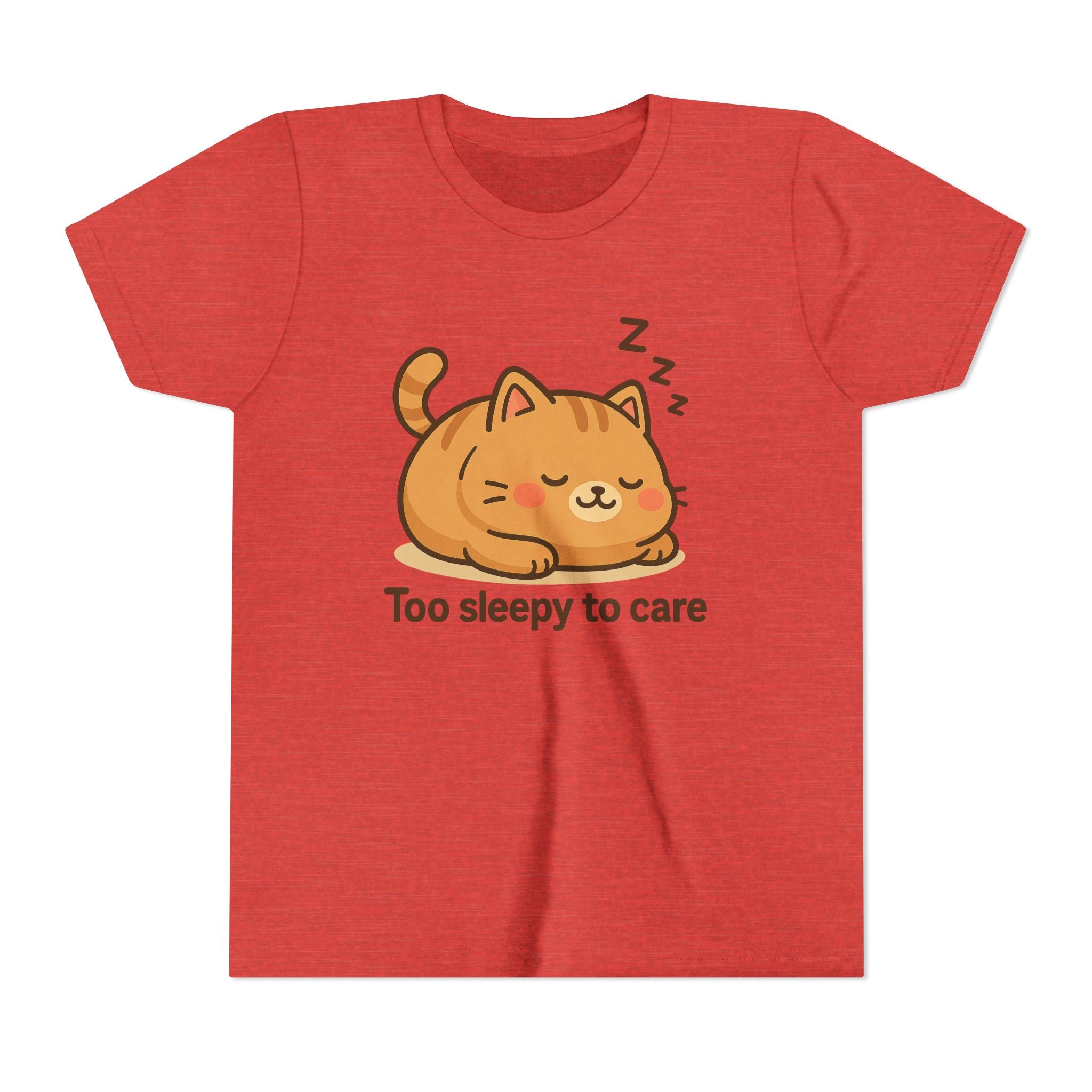 Youth Tee — Cute Sleeping Cat "Too Sleepy to Care" Graphic