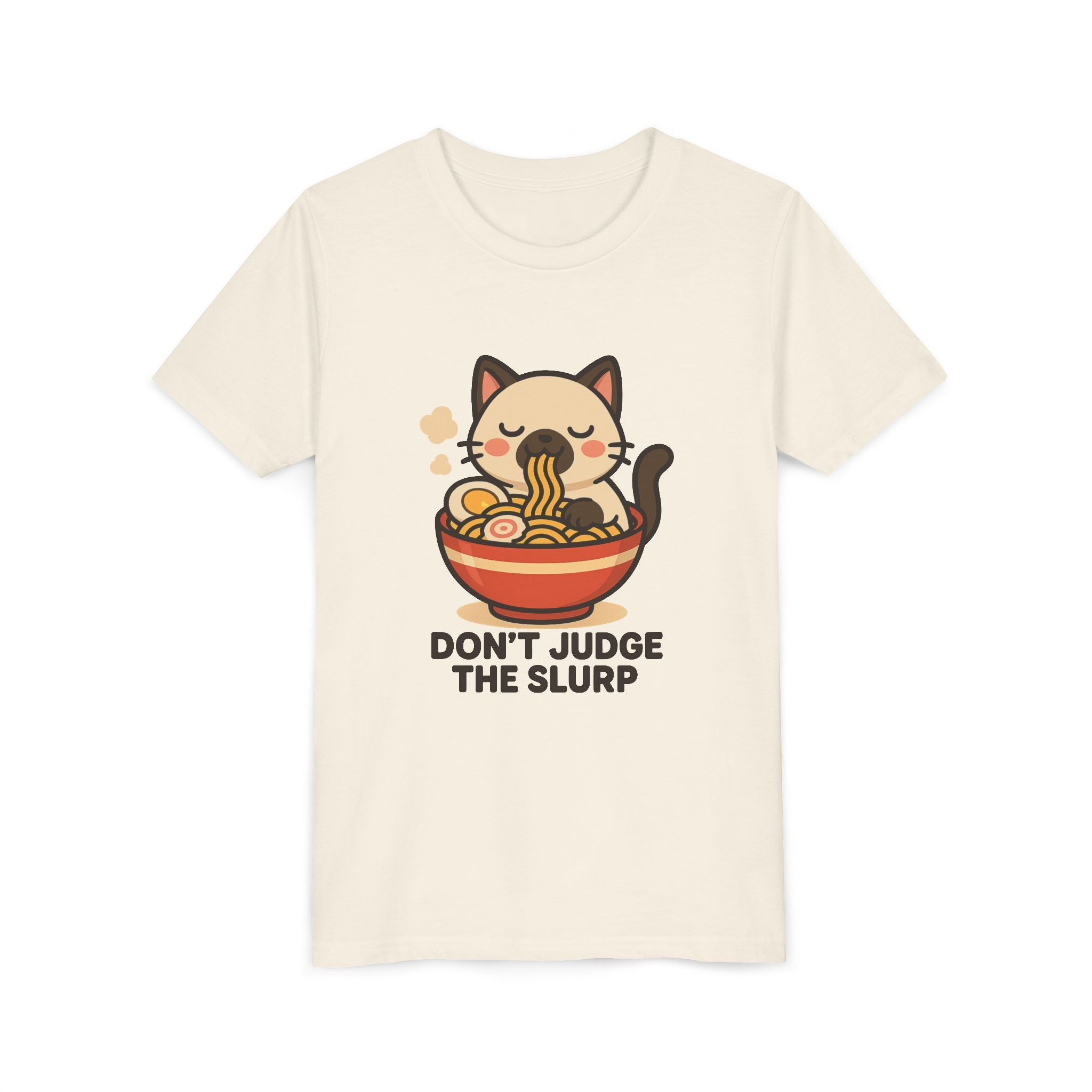 Youth Tee — Cute Cat Eating Ramen 'Don't Judge The Slurp' Graphic Shirt