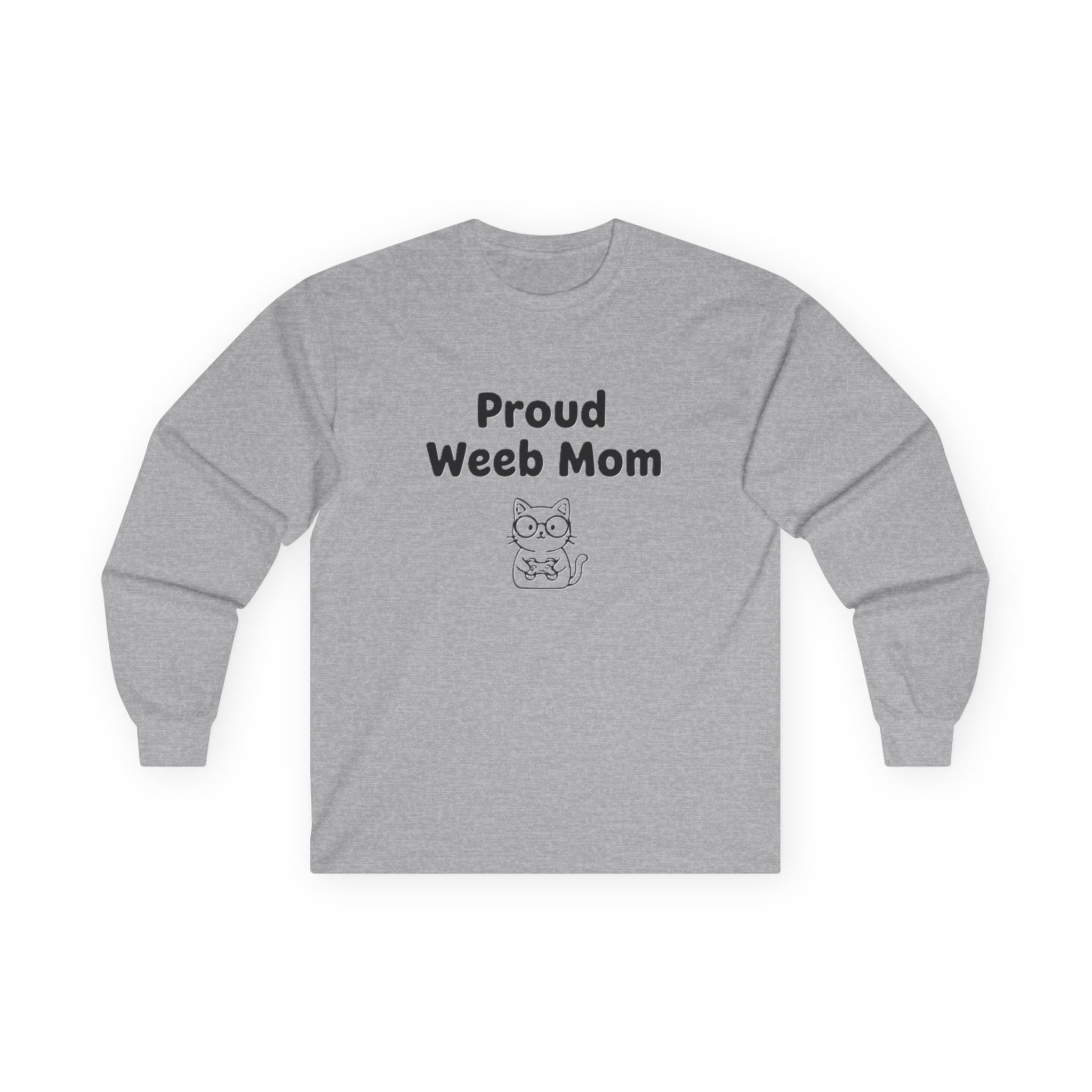 Long Sleeve Tee — "Proud Weeb Mom" Cute Anime Cat Graphic - Adult