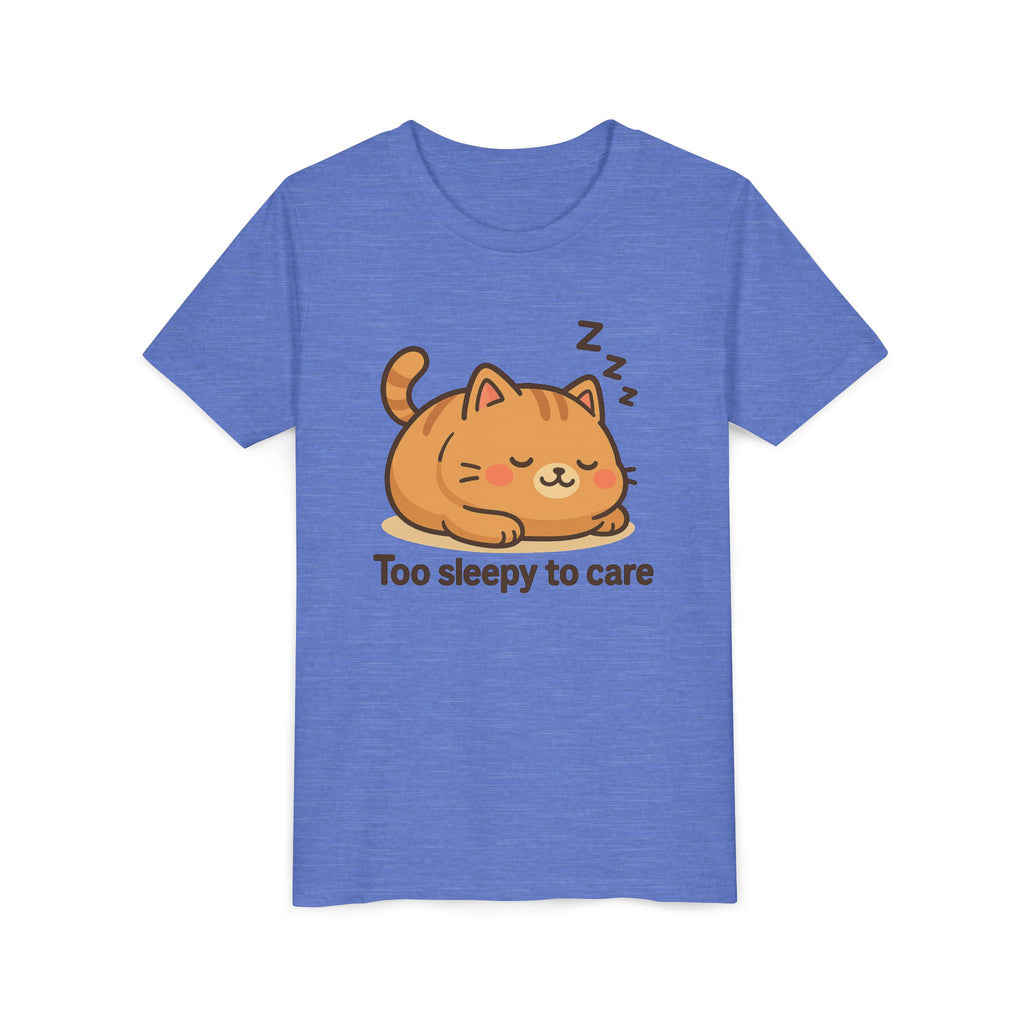 Youth Tee — Cute Sleeping Cat "Too Sleepy to Care" Graphic