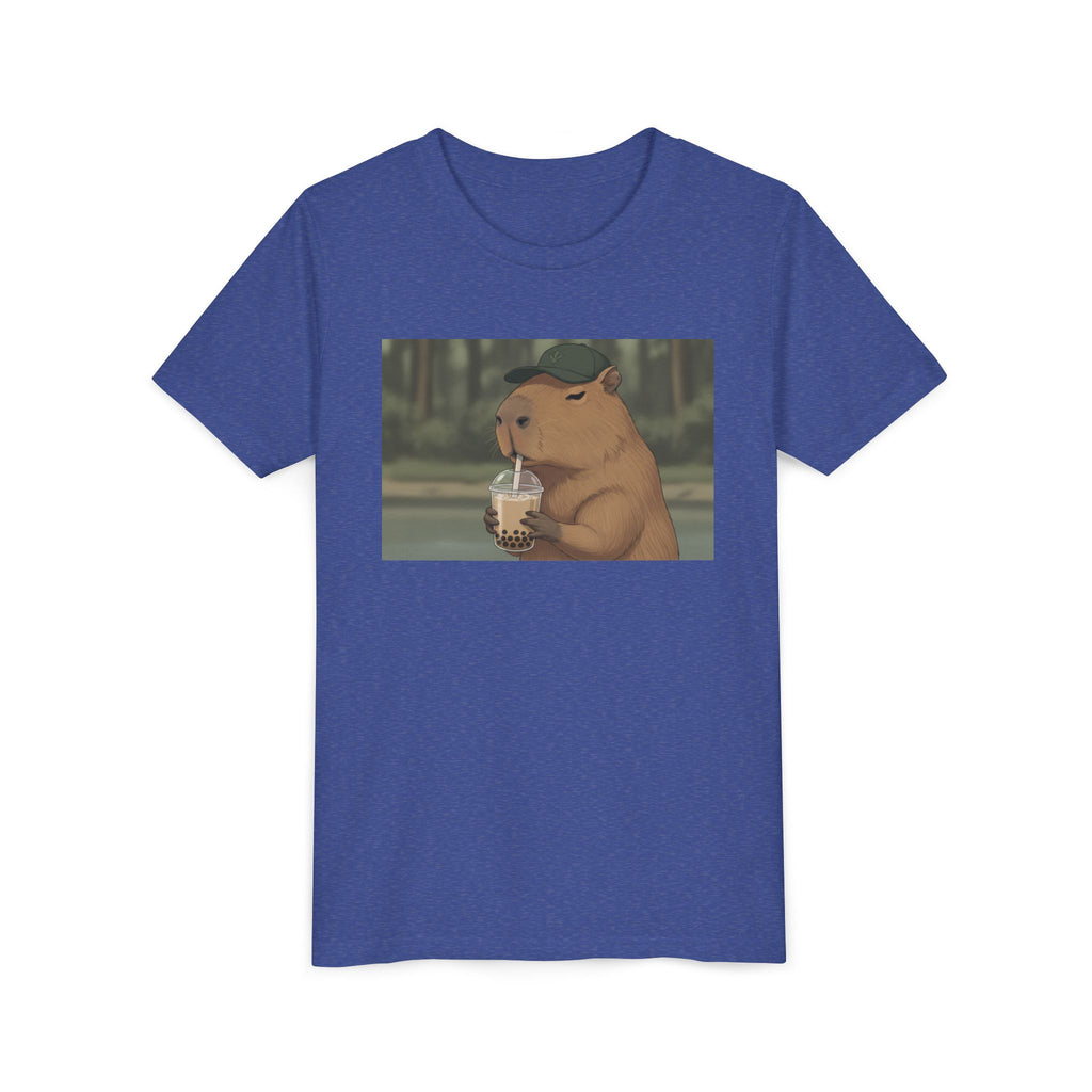 Capybara Drinking Boba Tea Youth Tee — Cute Kawaii Bubble Shirt for Kids - Kids