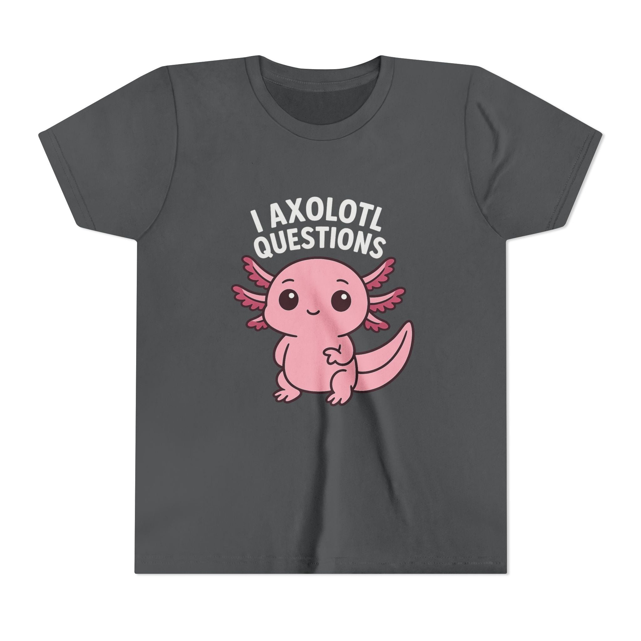 Youth Tee — Cute Pink Axolotl “Axolotl Questions” Kids Shirt