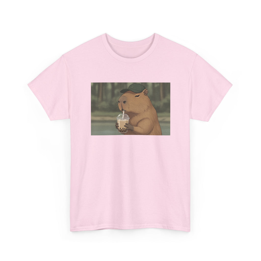 Capybara Drinking Boba T‑Shirt — Cute Cartoon Bubble Tea Tee - Adult