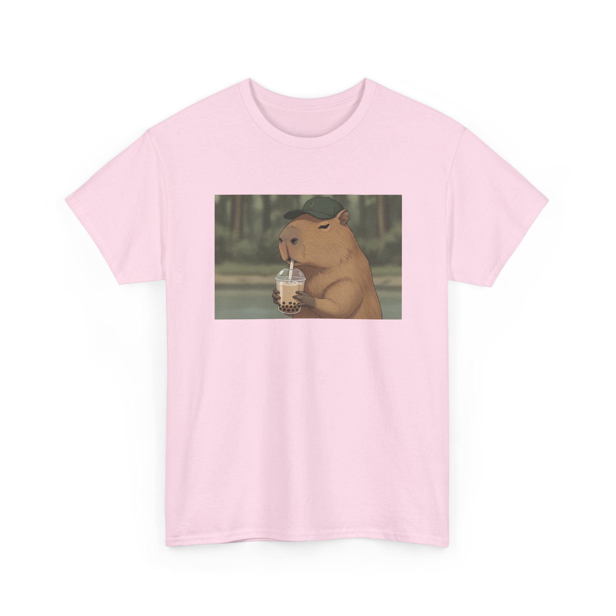 Capybara Drinking Boba T‑Shirt — Cute Cartoon Bubble Tea Tee - Adult