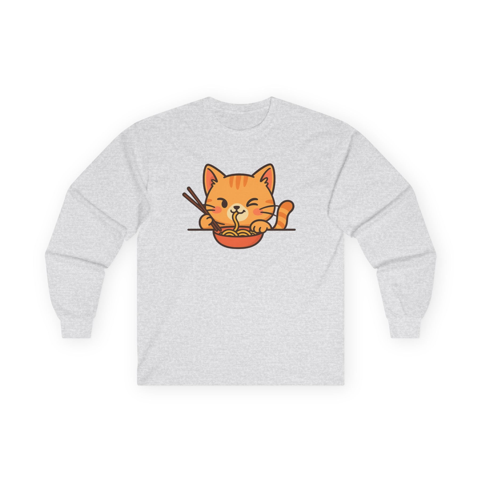 Cute Cat Eating Ramen Long Sleeve Tee - Adult