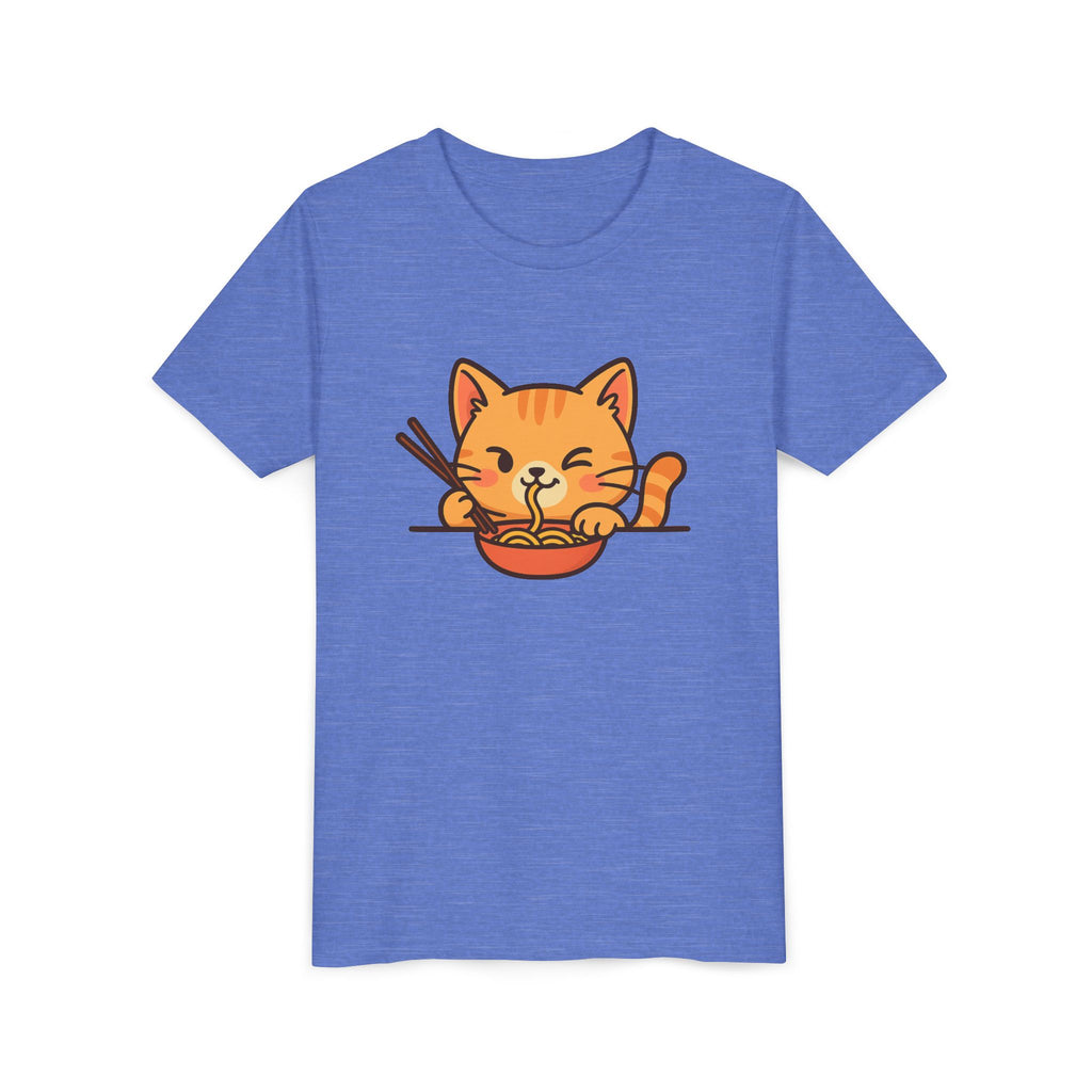 Kids Cat Eating Ramen T-Shirt – Cute Anime Noodle Kitty Youth Tee - Kids