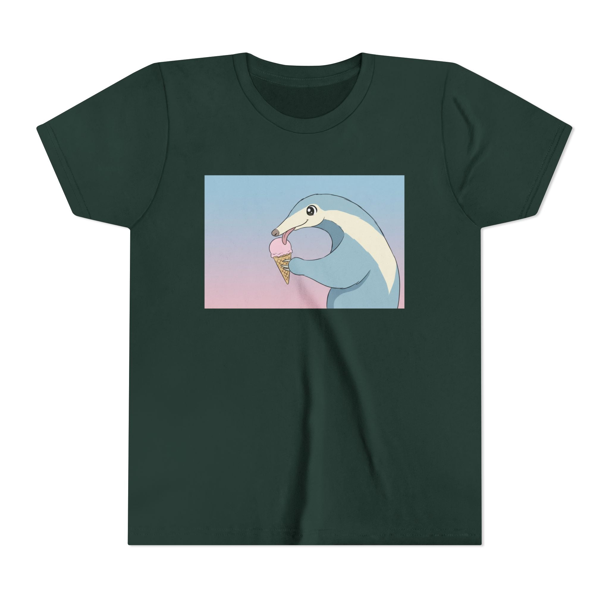 Anteater Eating Ice Cream Kids Tee — Cute Pastel Animal Graphic Youth T-Shirt - Kids