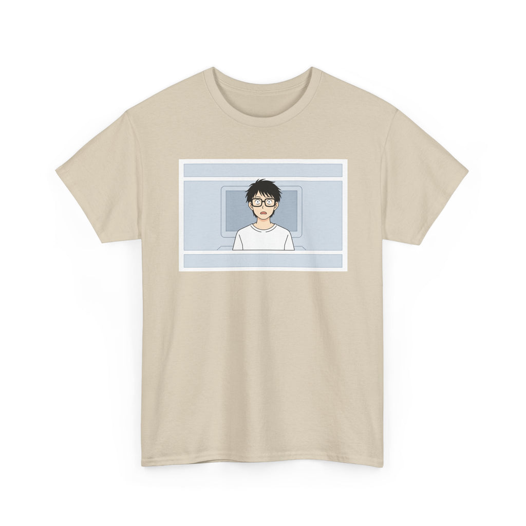 Clueless Otaku Minimalist Anime Guy Graphic Tee — Soft White Casual Shirt - Adult