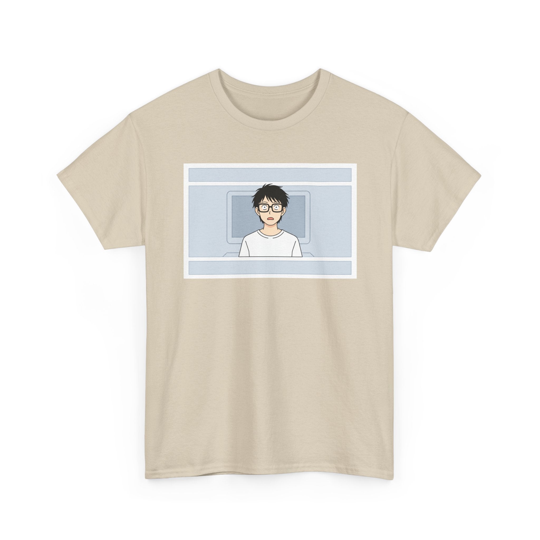 Clueless Otaku Minimalist Anime Guy Graphic Tee — Soft White Casual Shirt - Adult