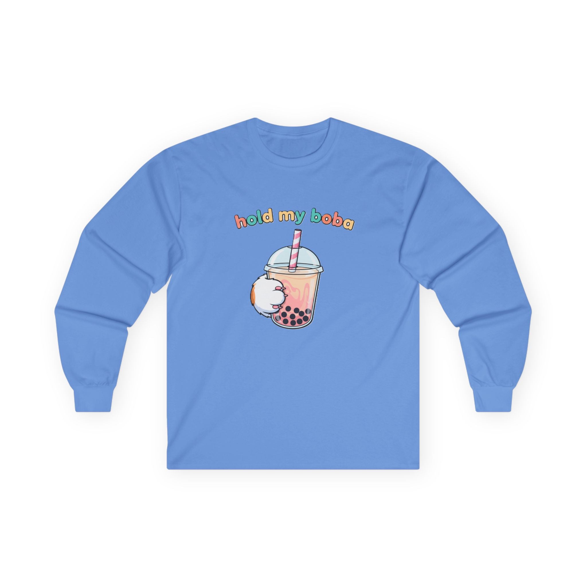 Boba Cat Long Sleeve Tee — "Hold My Boba" Cute Bubble Tea Shirt - Adult