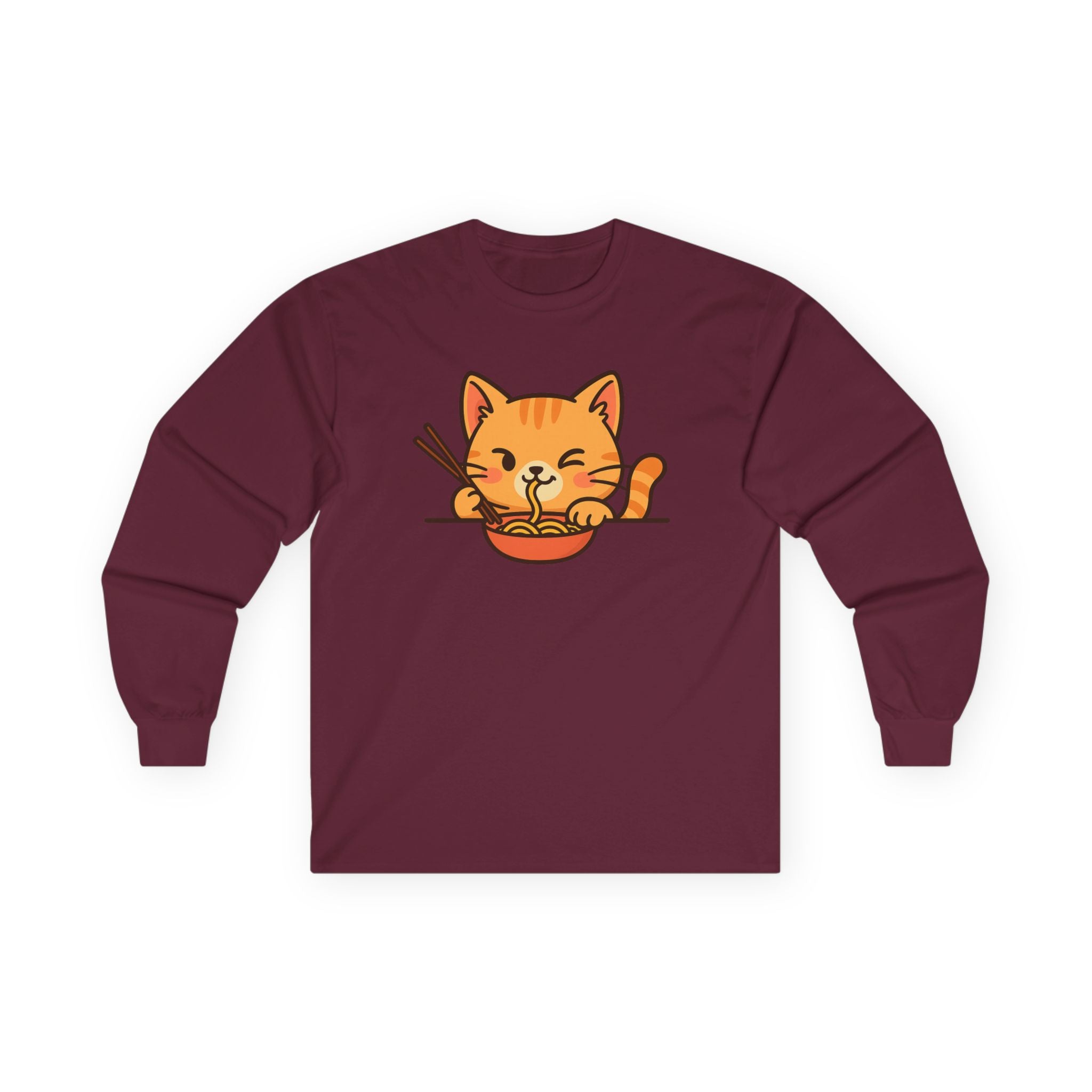 Cute Cat Eating Ramen Long Sleeve Tee - Adult