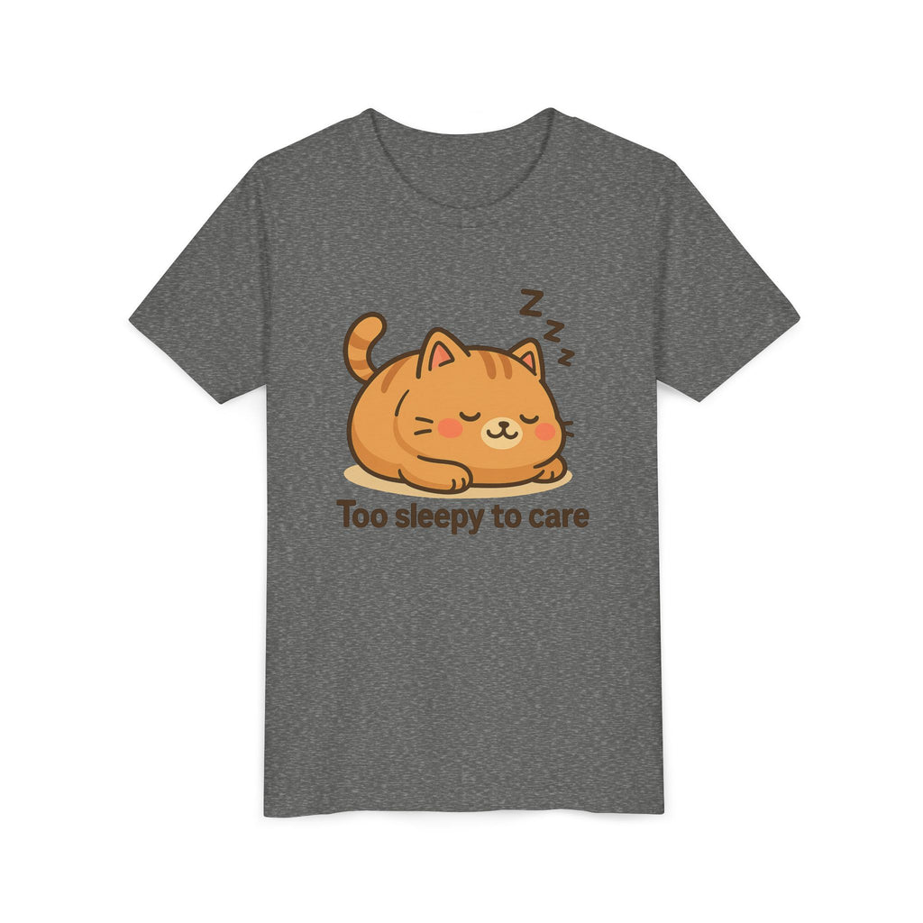 Youth Tee — Cute Sleeping Cat "Too Sleepy to Care" Graphic