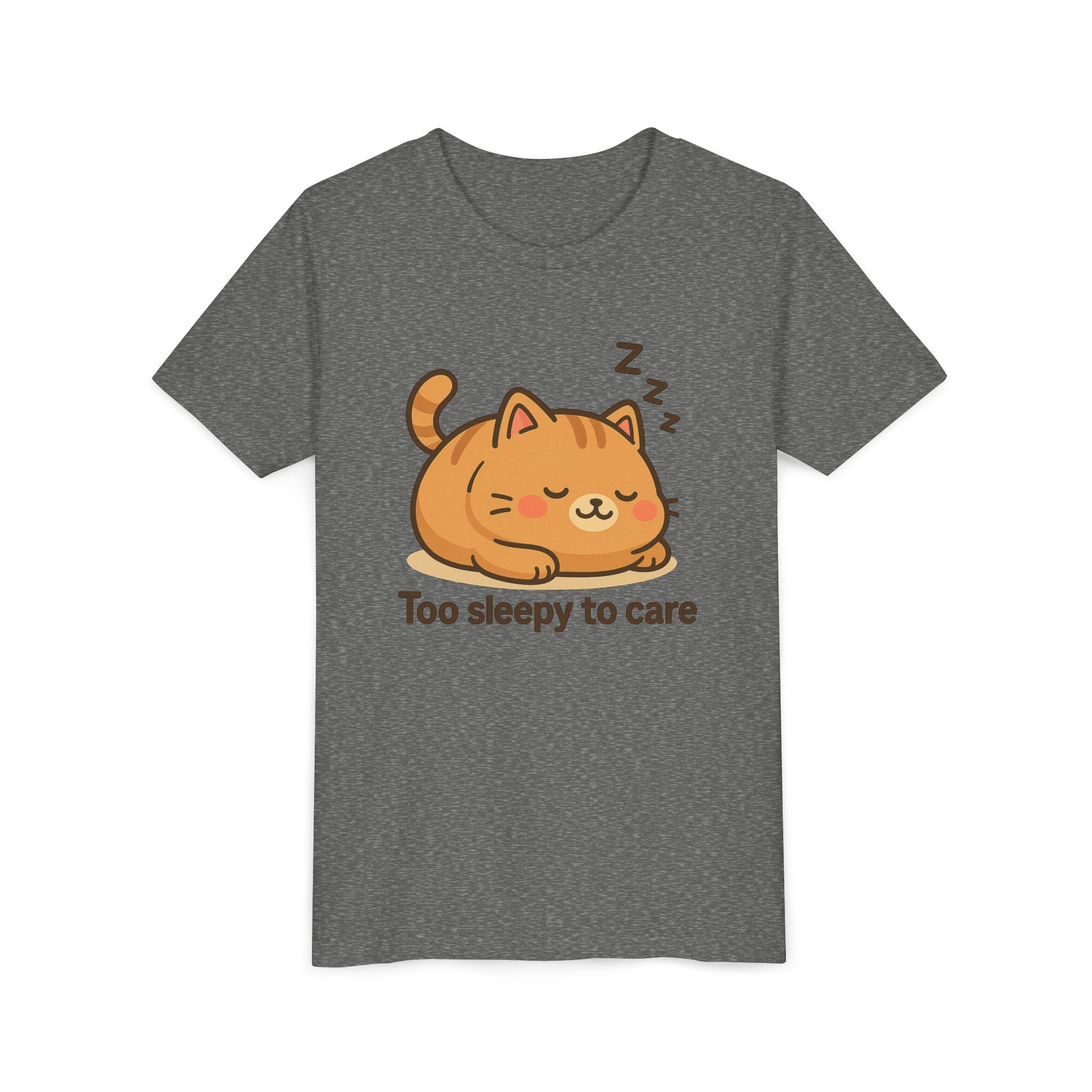 Youth Tee — Cute Sleeping Cat "Too Sleepy to Care" Graphic