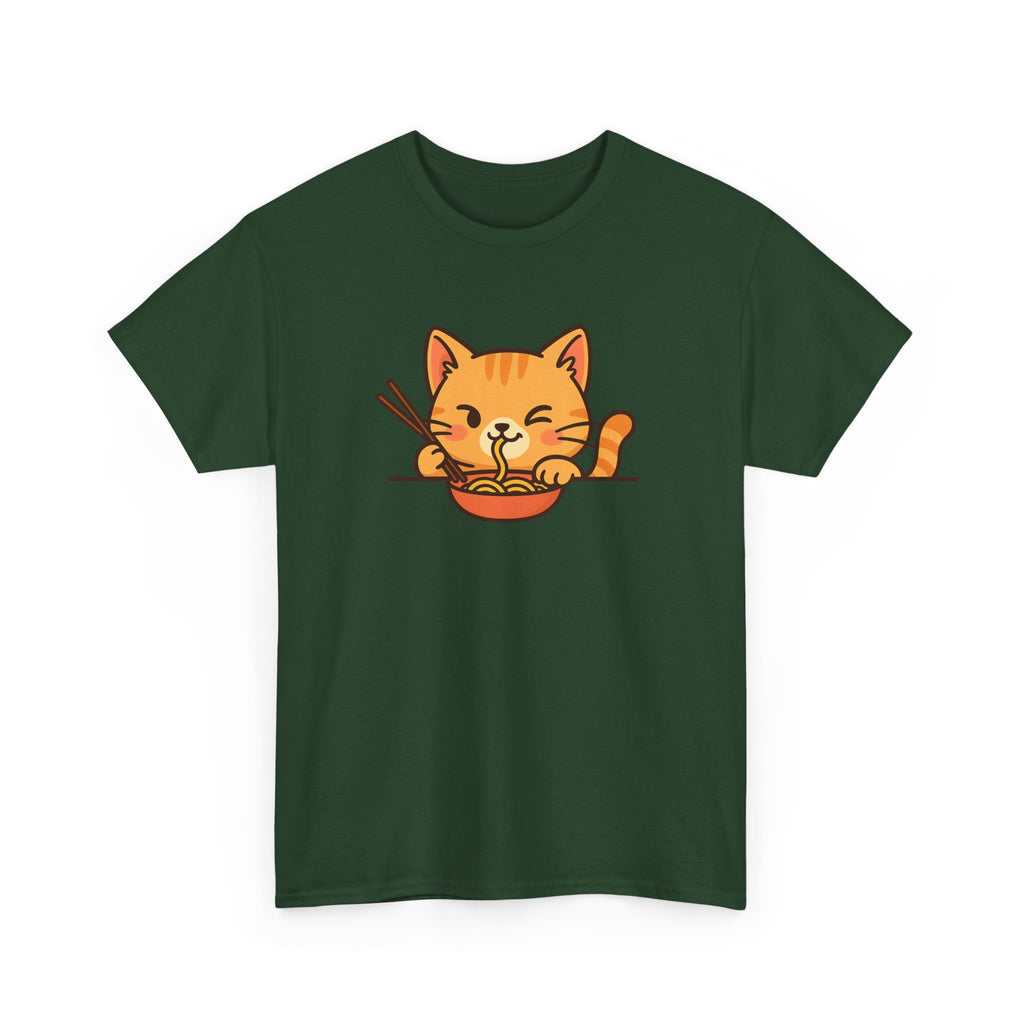 Cute Cat Eating Ramen T-Shirt — Kawaii Kitty Noodle Tee - Adult