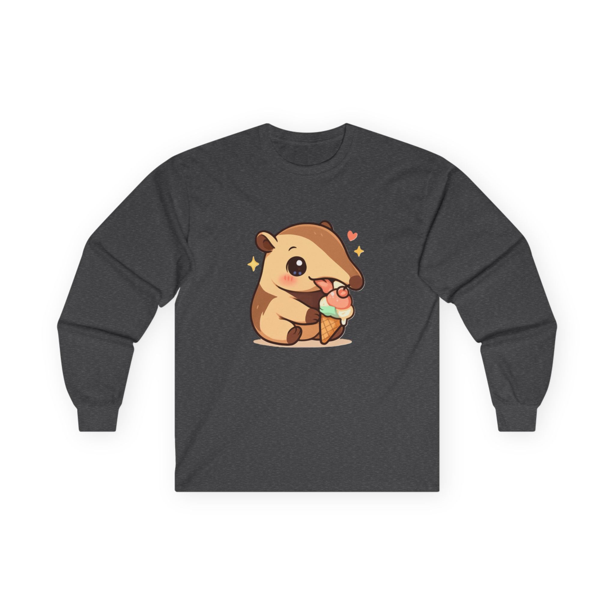 Kawaii Anteater Eating Ice Cream Long Sleeve Tee - Adult