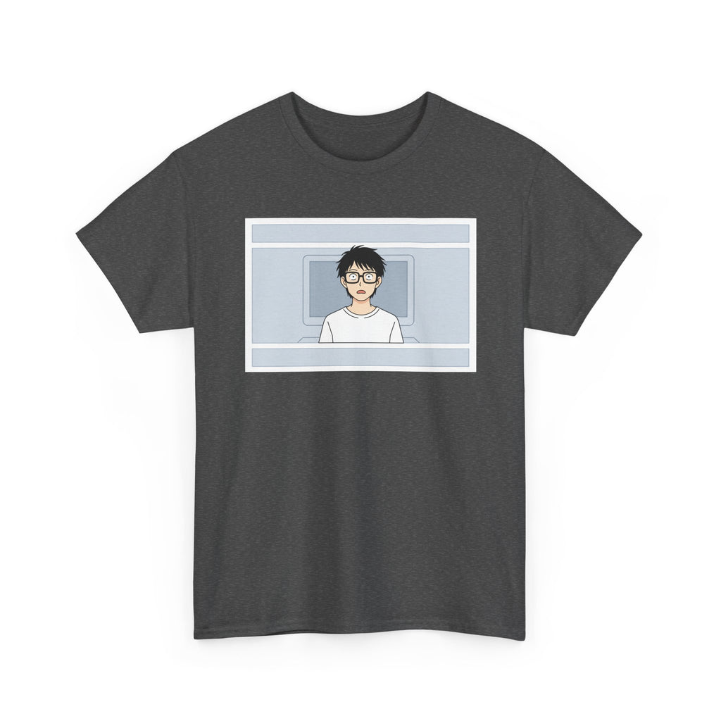 Clueless Otaku Minimalist Anime Guy Graphic Tee — Soft White Casual Shirt - Adult
