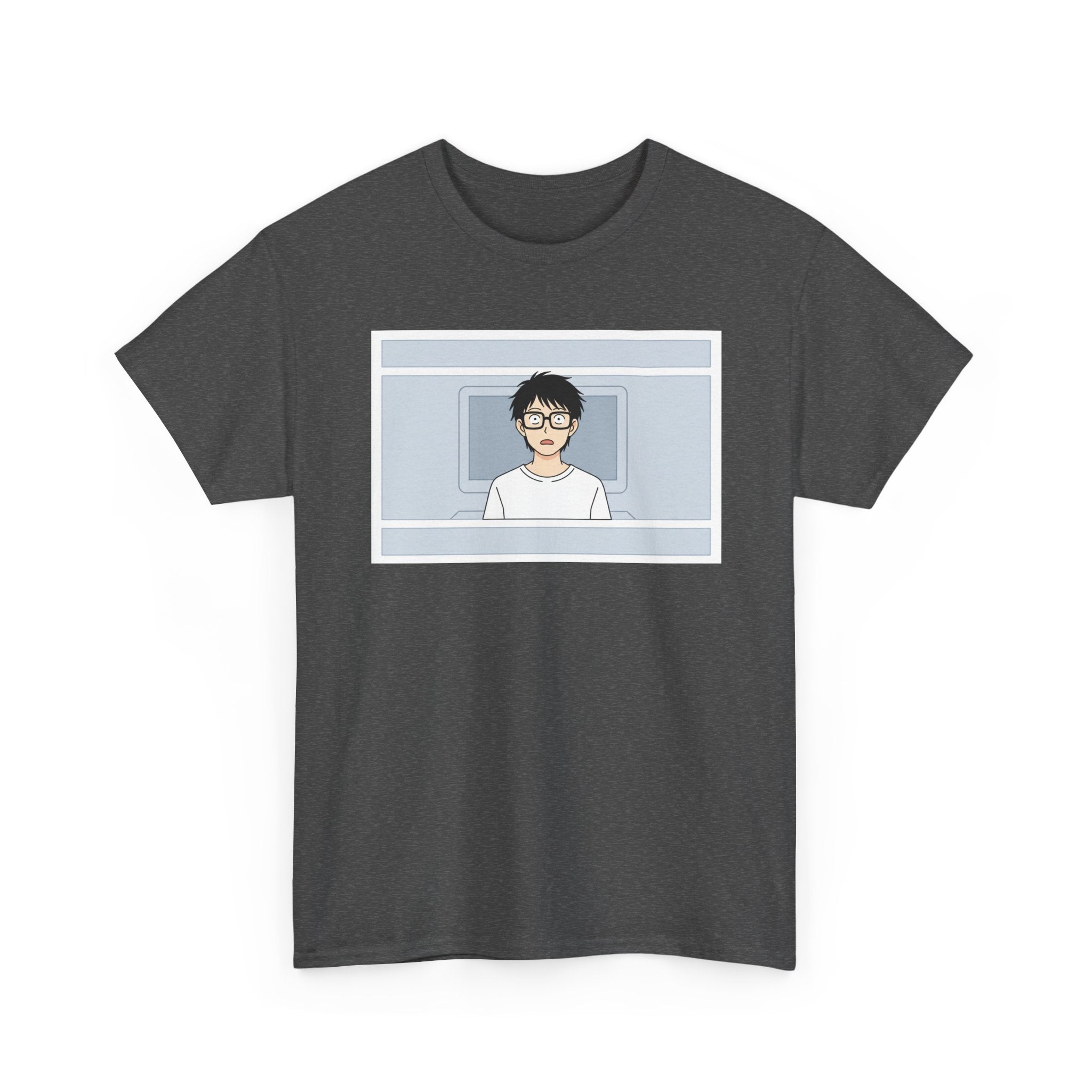 Clueless Otaku Minimalist Anime Guy Graphic Tee — Soft White Casual Shirt - Adult