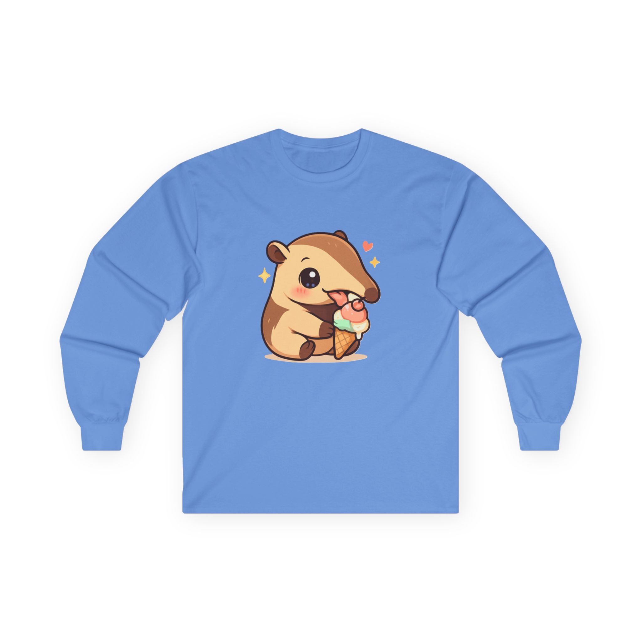 Kawaii Anteater Eating Ice Cream Long Sleeve Tee - Adult