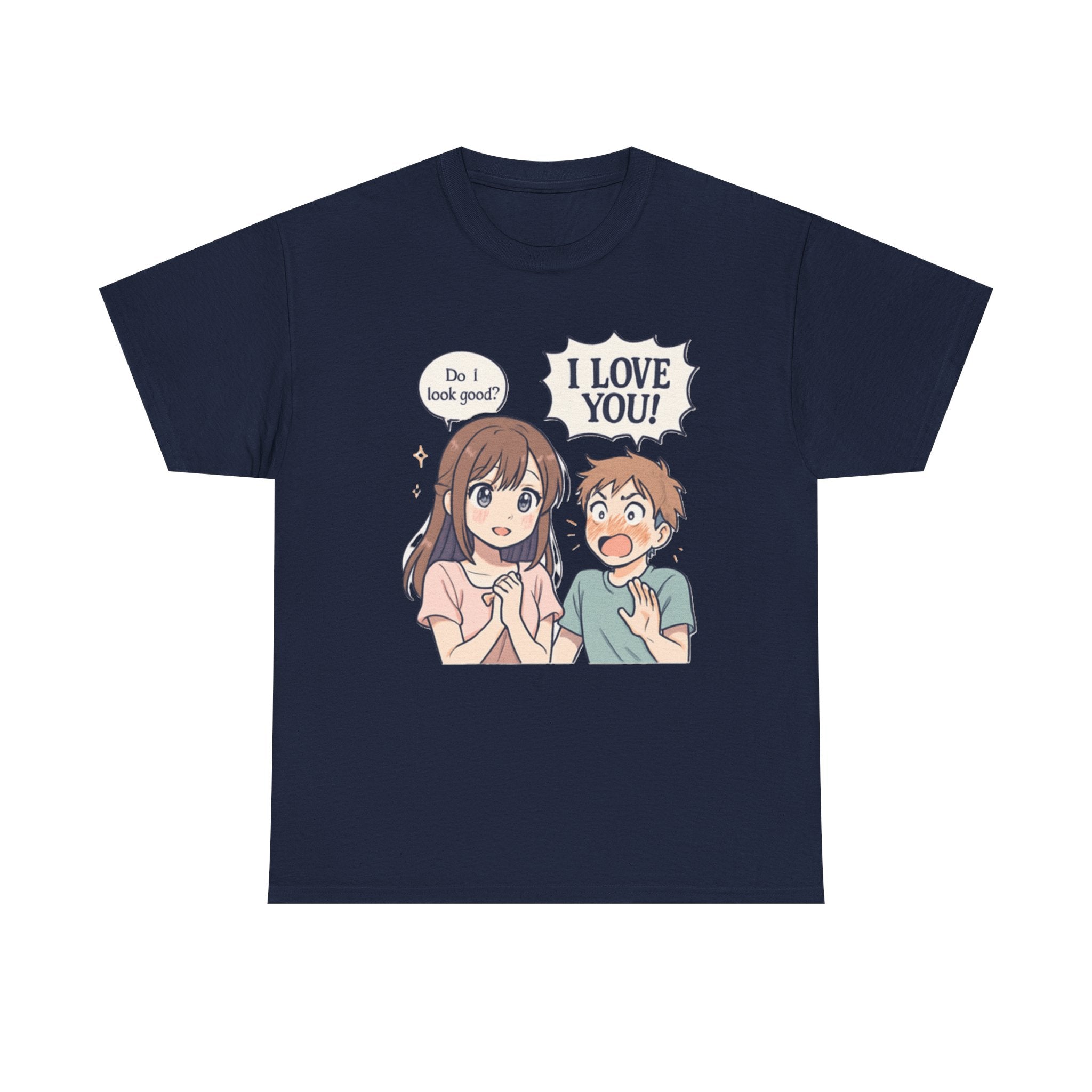 Anime Couple T‑Shirt — "Do I look good?" / "I Love You!" Cute Romance Tee - Adult