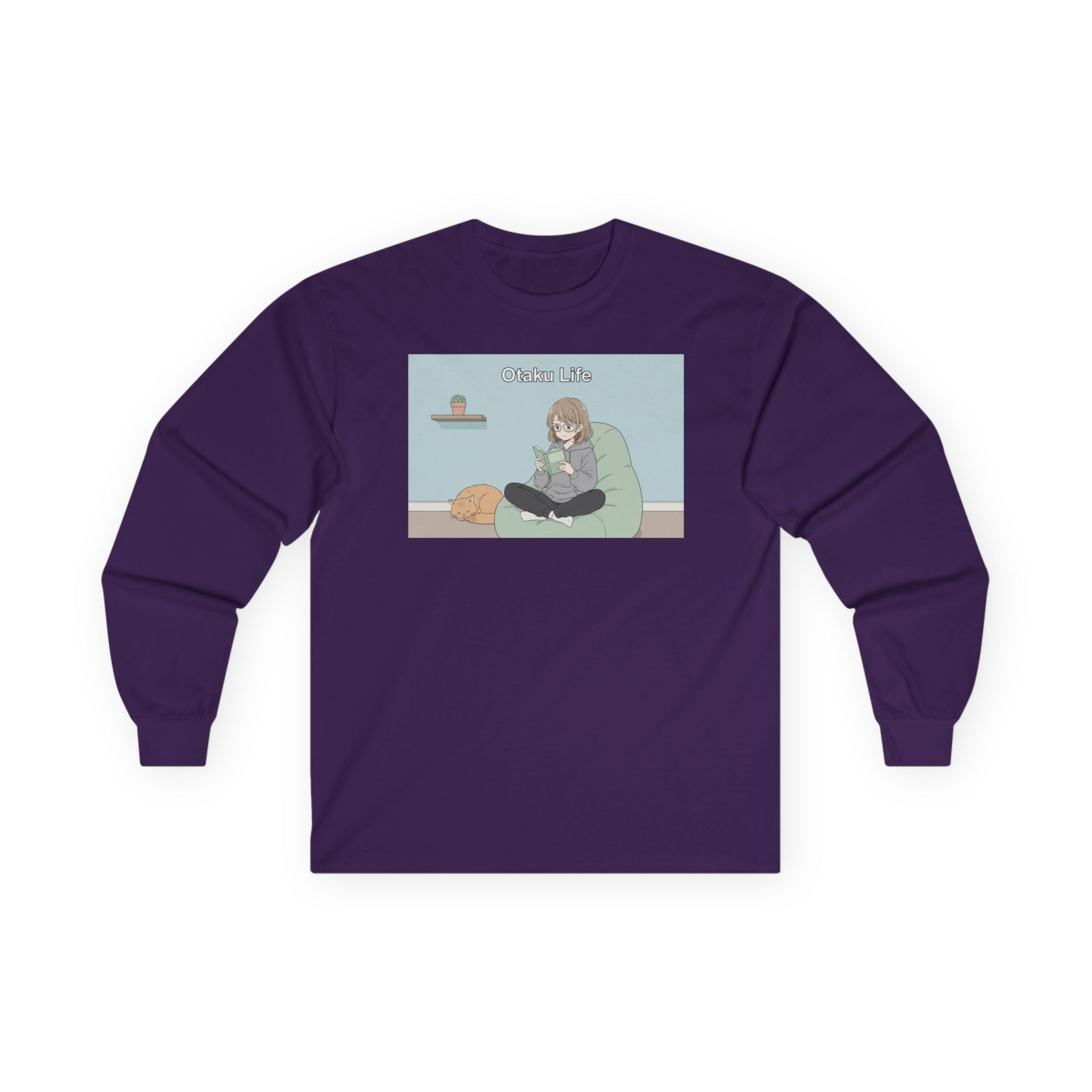 Cozy Cat Girl Otaku Long Sleeve Tee — "Cuddle Time" Anime Lounge Shirt - Adult