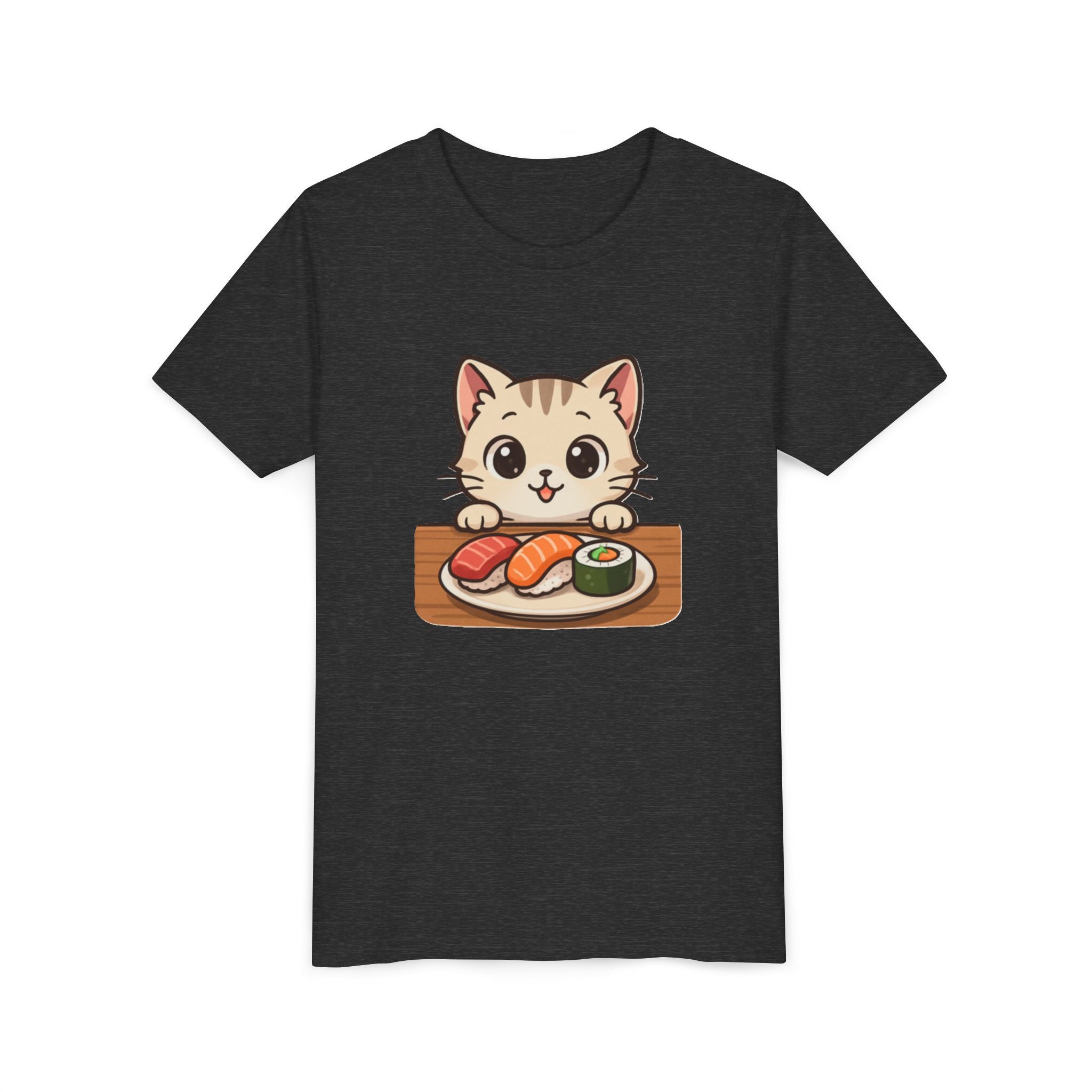 Kids Sushi Cat T-Shirt — Cute Kitty Eating Sushi Youth Tee