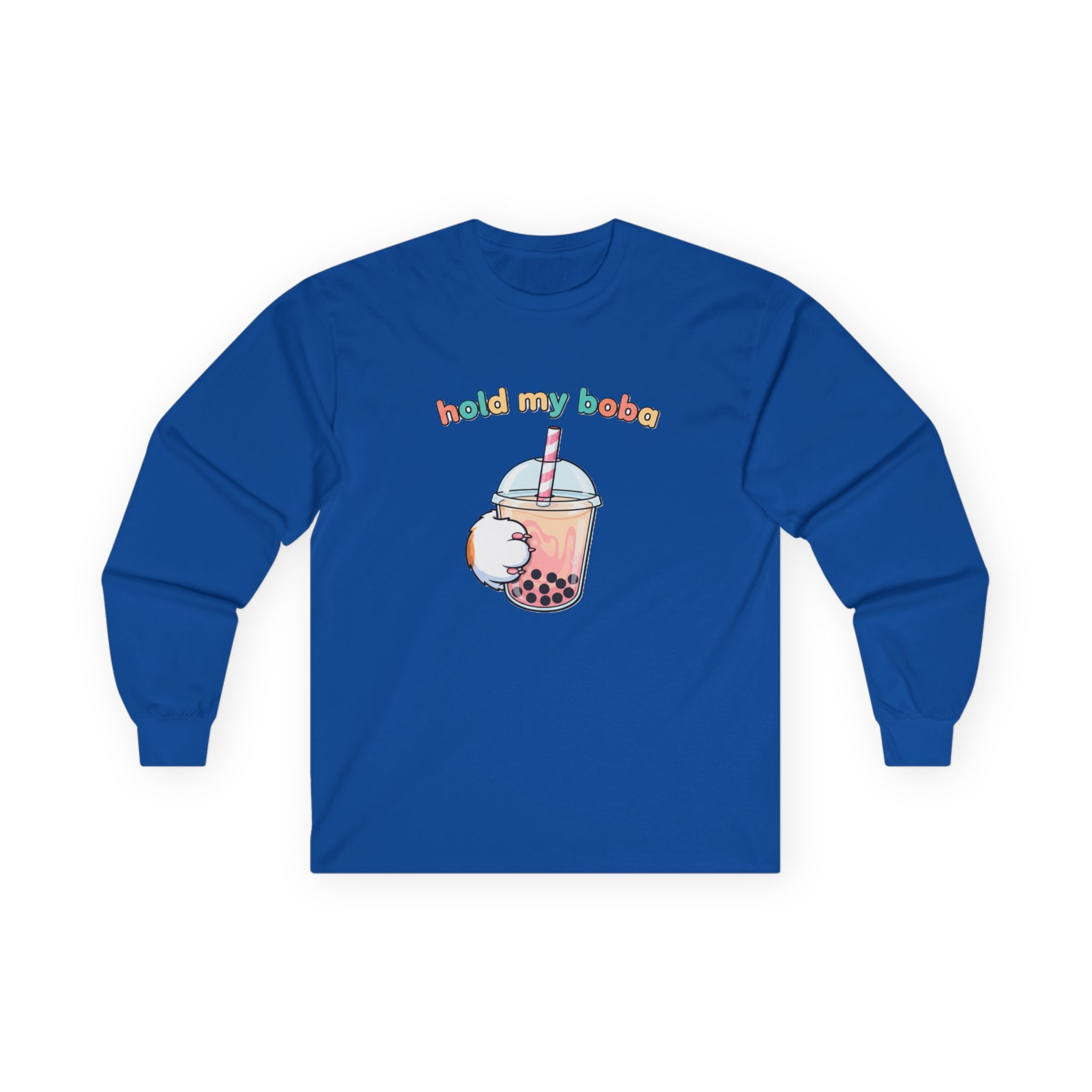Boba Cat Long Sleeve Tee — "Hold My Boba" Cute Bubble Tea Shirt - Adult