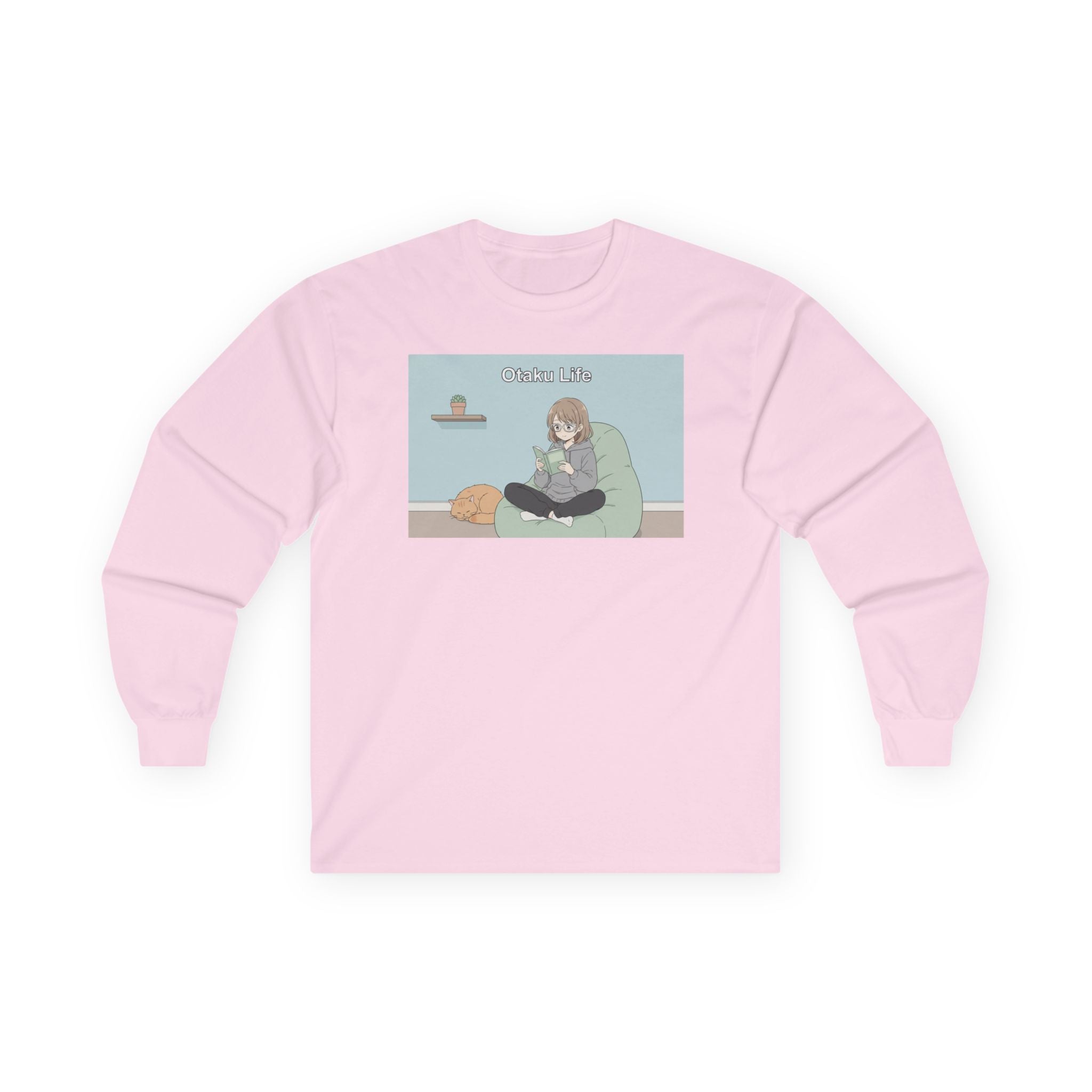 Cozy Cat Girl Otaku Long Sleeve Tee — "Cuddle Time" Anime Lounge Shirt - Adult