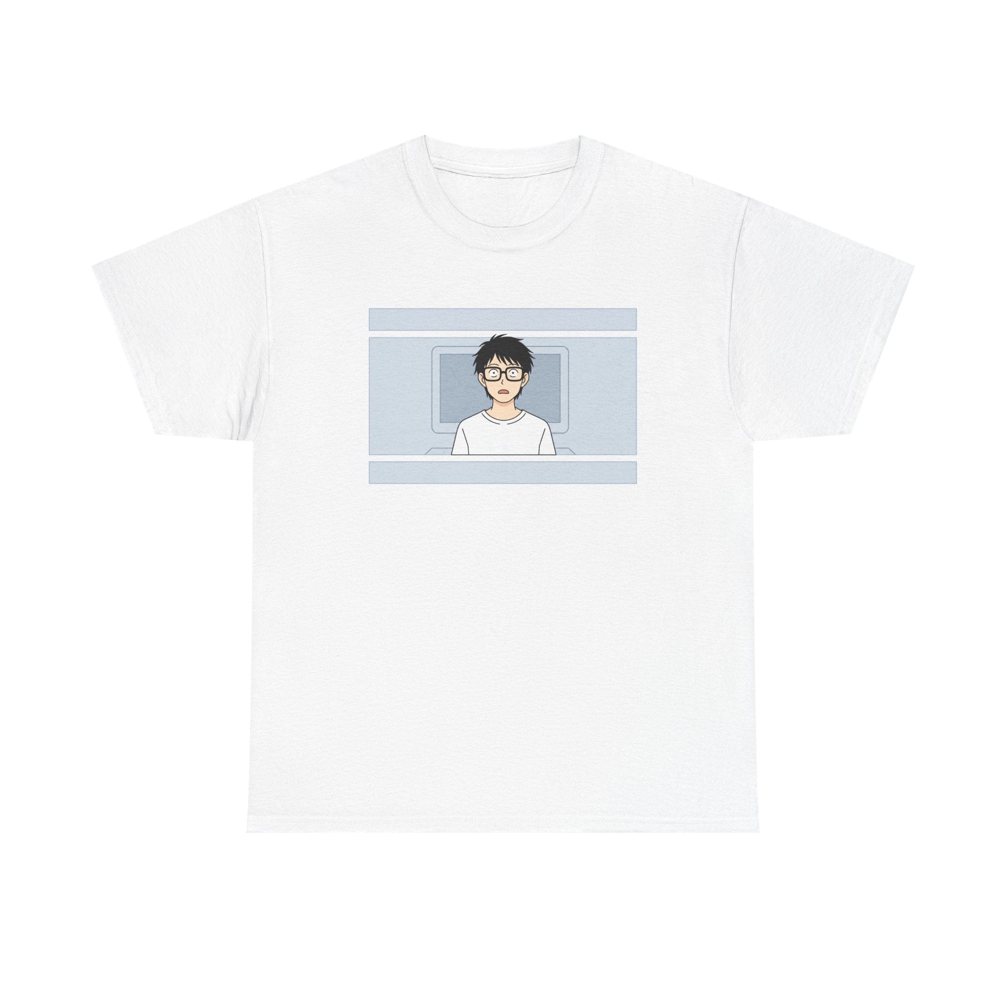 Clueless Otaku Minimalist Anime Guy Graphic Tee — Soft White Casual Shirt - Adult