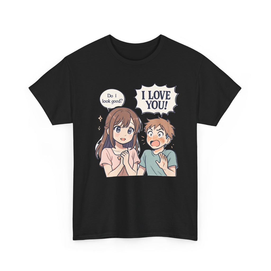 Anime Couple T‑Shirt — "Do I look good?" / "I Love You!" Cute Romance Tee - Adult